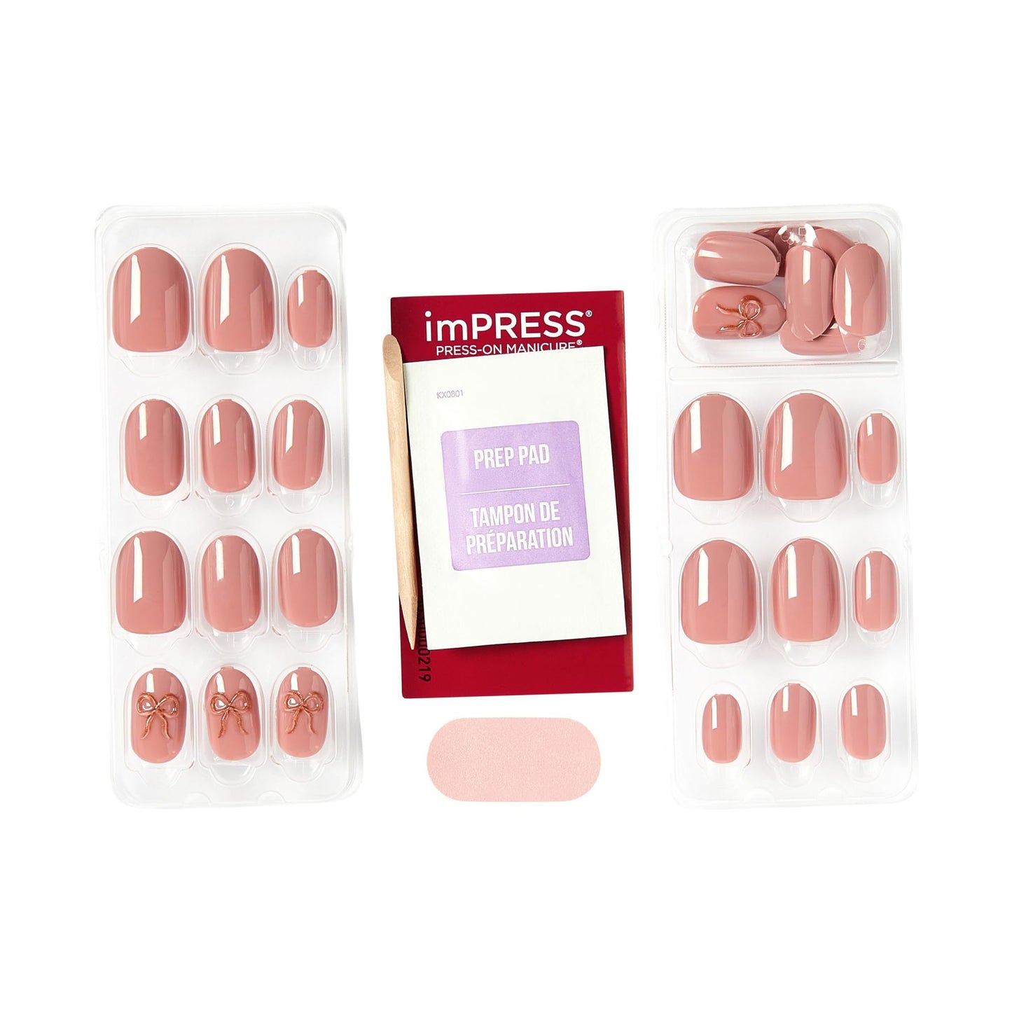 Kiss Impress No Glue Mani Press On Nails, Design, 'Close to you', Pink, Short Size, Oval Shape, Includes 30 Nails, Prep Pad, Instructions Sheet, 1 Manicure Stick, 1 Mini File