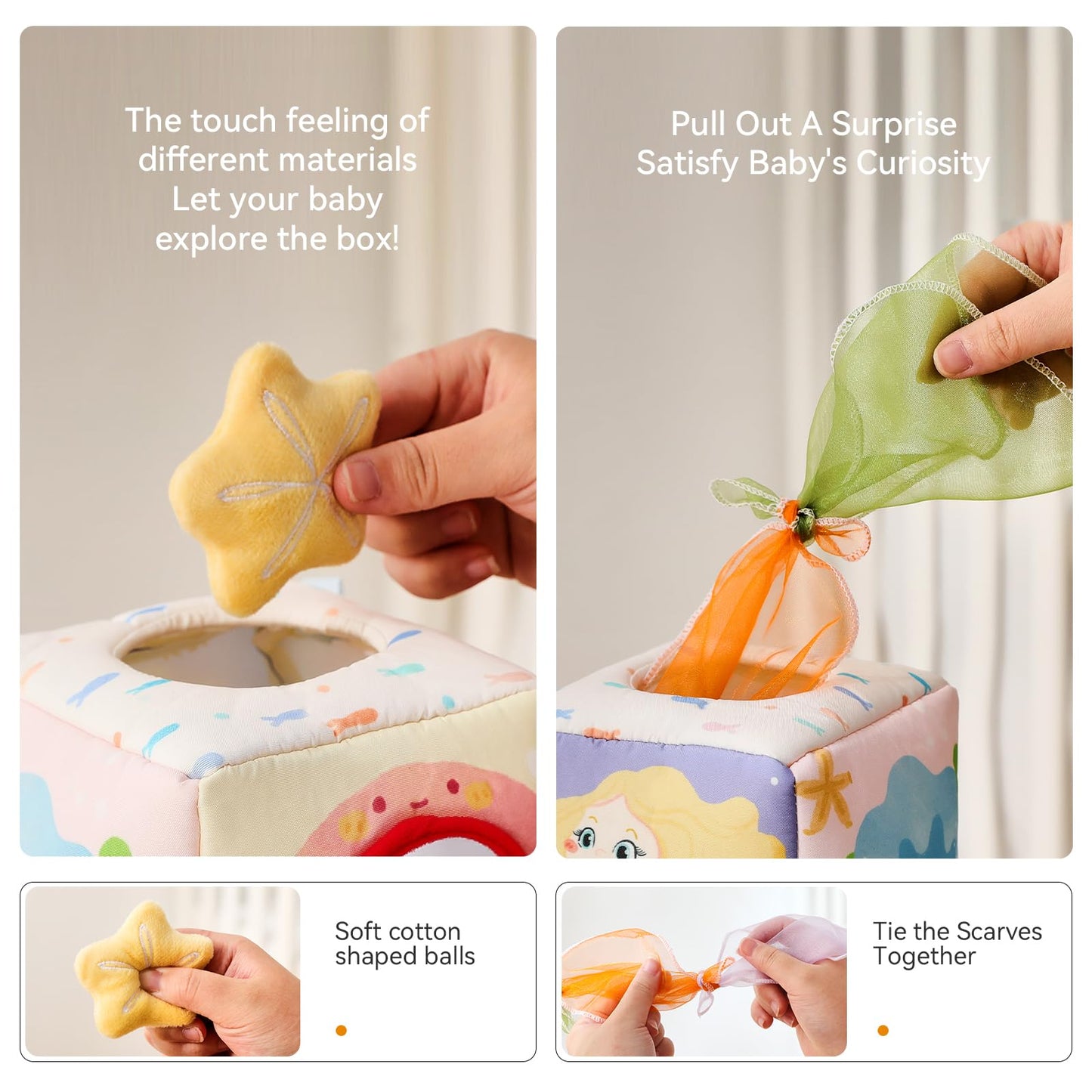Youuys Sensory Toys 2 Sets, Baby Tissue Box Toy & Soft Stuffed Animal Set