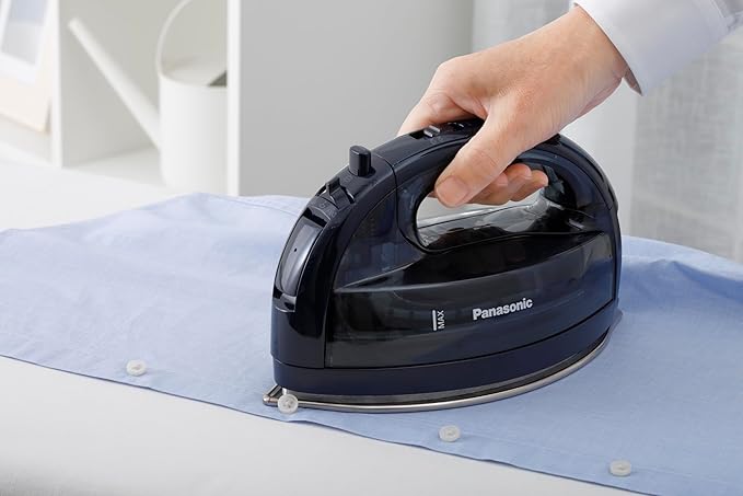 Panasonic NI-WL700A Cordless Steam/Dry Iron, 1500W Wide Stainless Steel Plate, Black/Dark Blue