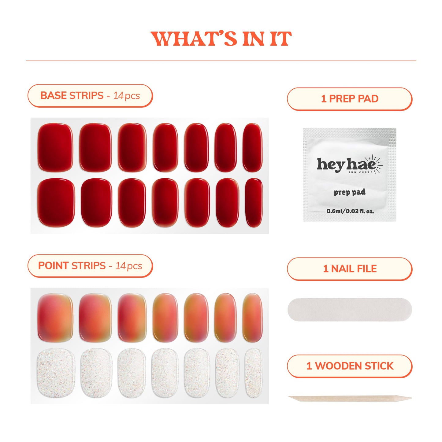 Heyhae Semi Cured Gel Nail Strips | No LED Lamp Needed | Marble, Red | Easy Apply & Remove, Salon Quality | Includes 28 Strips, 1 Prep Pads, Nail File & Wooden Stick - Hey, You're a Boss Babe