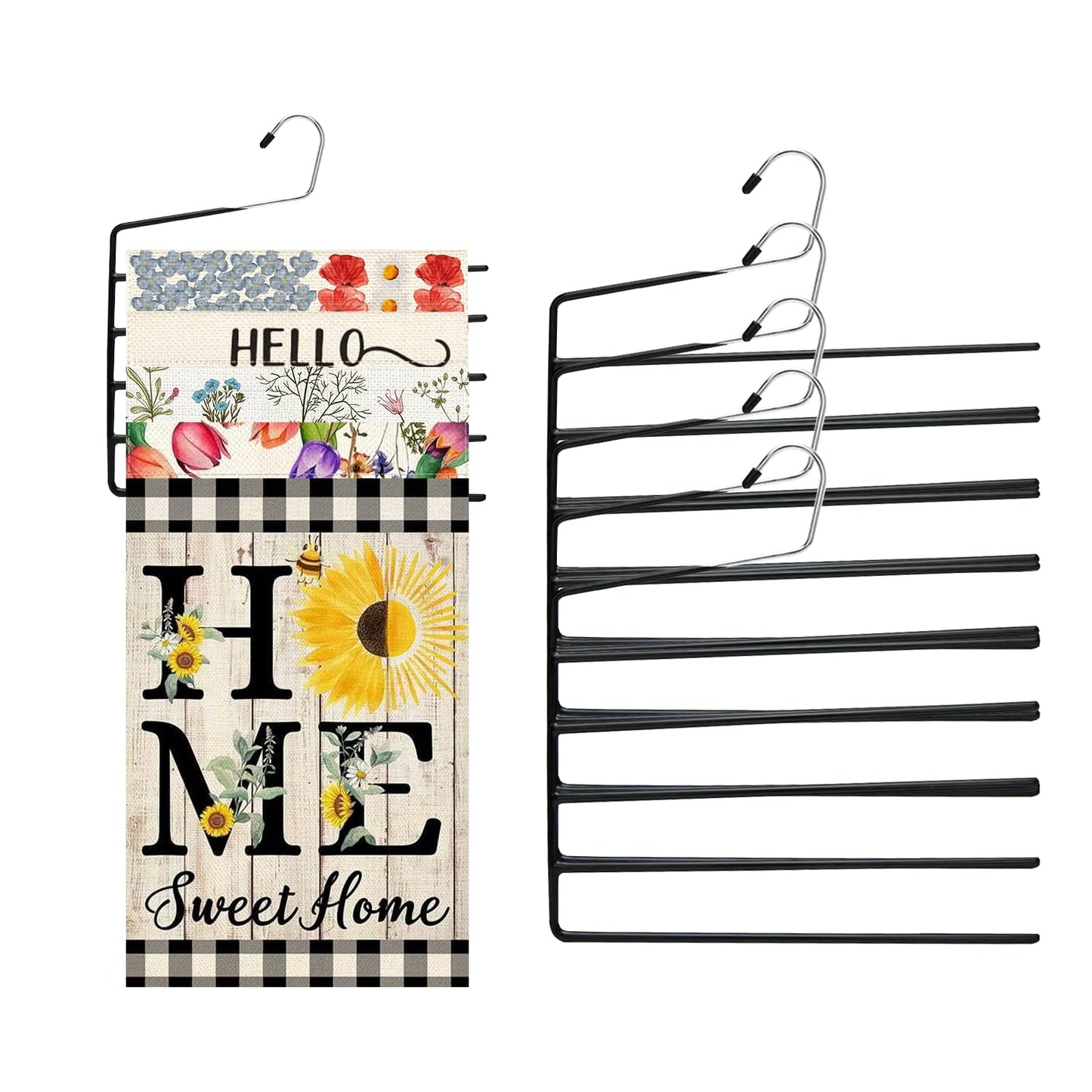 5 Pack 5-Tier Garden Flag Hangers, Garden Flag Storage Heavy Duty Multi Layers Space Saving, Organizer Holder, Non-Slip Open-Ended Design for Garden Flags, Pants, Jeans, Ties & More (Black)