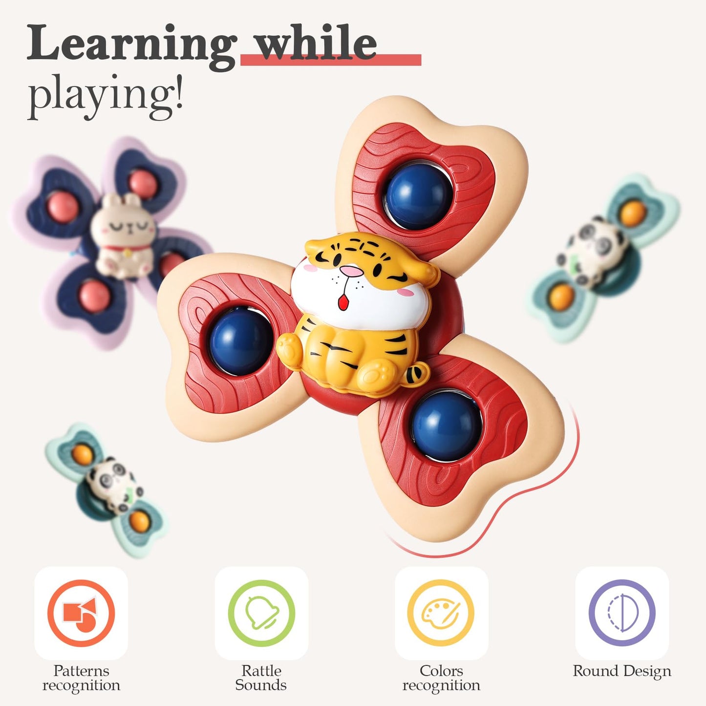 ALASOU 6 PCS Suction Cup Rotating Toys(3 Bee+3 Panda) for Infant and Toddlers