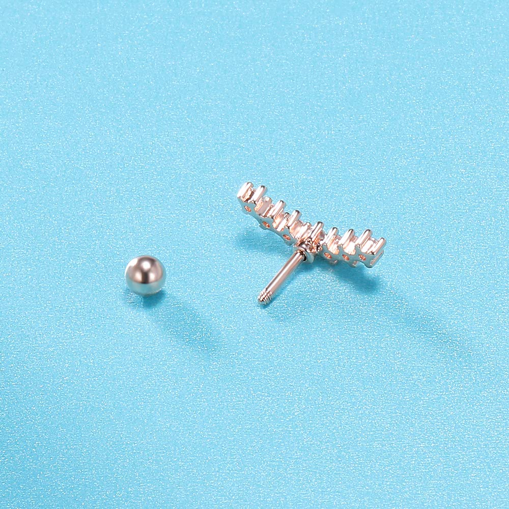 ZS Curve Seven Stud CZ Stud Earrings 316L Stainless Steel Ear Helix Conch Cartilage Piercing (Rose Gold)