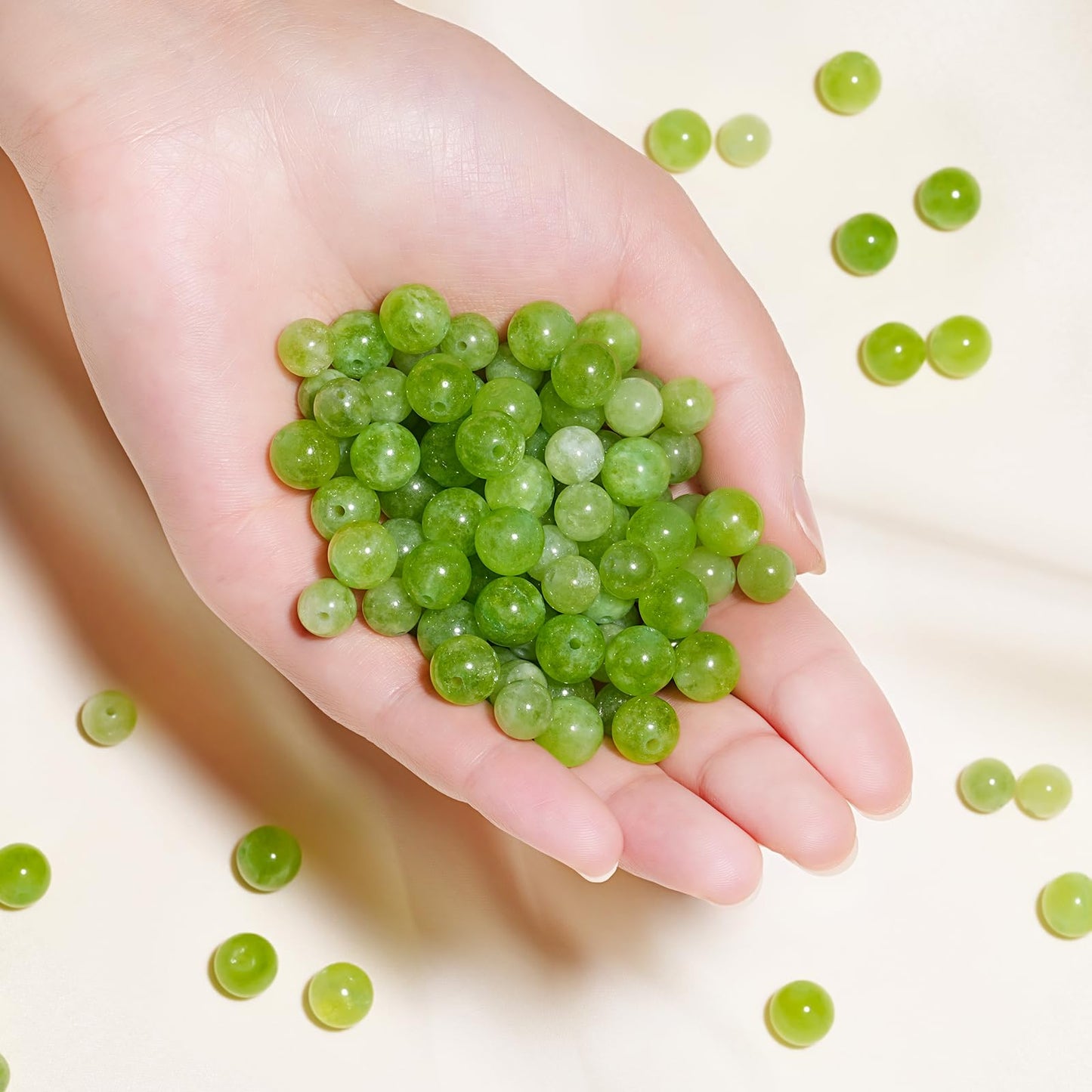 10mm Natural Green Peridot Gemstone Beads Polished Round Smooth Stone Beads for Bracelets Jewelry Making 15inch Loose Beads