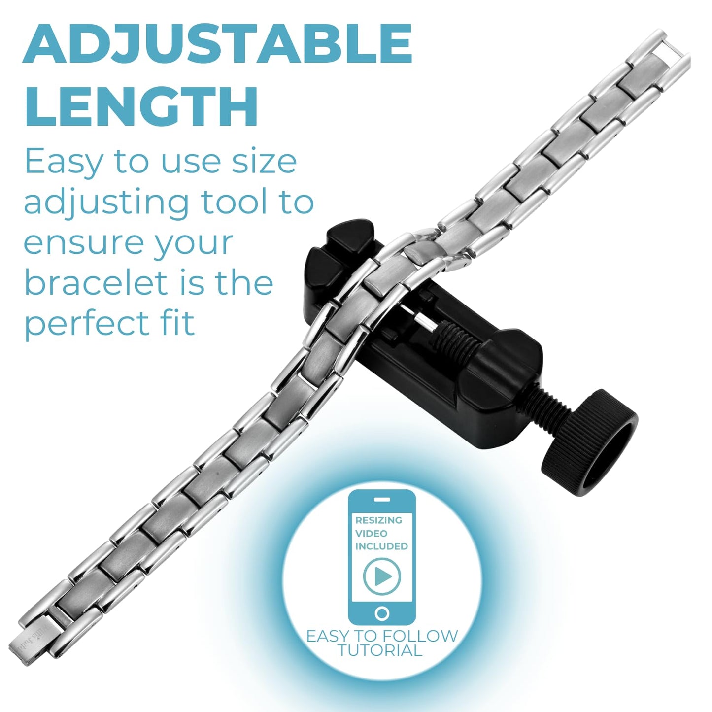 Willis Judd Double Strength Magnetic Bracelet for Men - Adjustable Length with Sizing Tool Silver