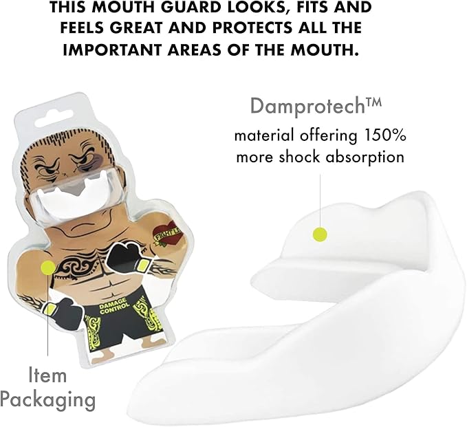 DAMAGE CONTROL High-Impact Mouth Guard – Sports Mouthguard for Boxing, Football, Hockey, Lacrosse & Basketball, Protects Teeth & Jaw, Protective Mouthpiece for Adults & Youth (Youth, White)