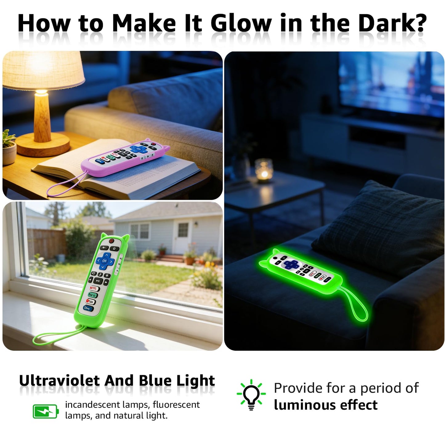 (Pack of 3) Replacement Remote Only for Roku TV with Soft Silicone Protective Cover (Glow in The Dark), Universal Remote for TCL/Onn/Hisense/Sharp/Element/Philips Roku Smart TV (Elegant White)
