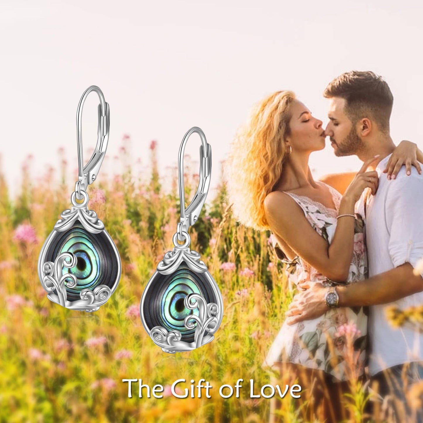 POPLYKE Abalone Shell Filigree Teardrop Drop Dangle Earrings Sterling Silver Leverback Earrings Jewelry for Women