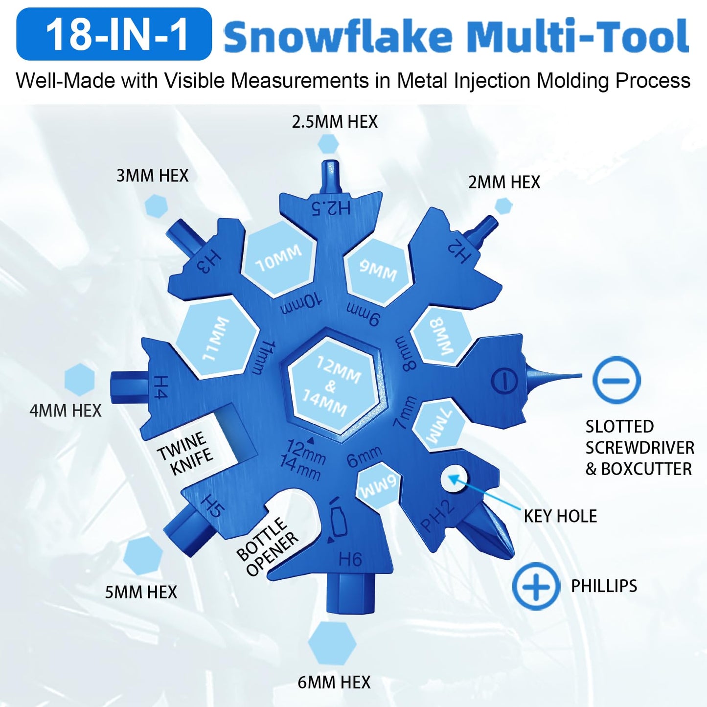 Vickay 18 in 1 Snowflake Multi Tool, Phillips Flat Screwdriver Kit/Wrench/Bottle Opener, EDC Camping Gear, Gifts for Men (Blue)