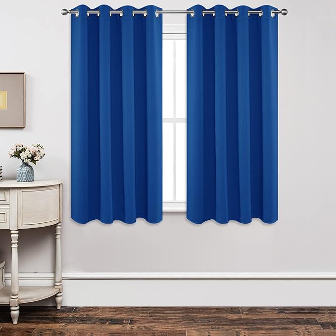 Joydeco Blackout Curtains 63 Inch Length 2 Panels Set, Thermal Insulated Long Curtains& Drapes 2 Burg, Room Darkening Grommet Drapes for Living Room Bedroom Window (W52 x L63 Inch, Royal Blue)
