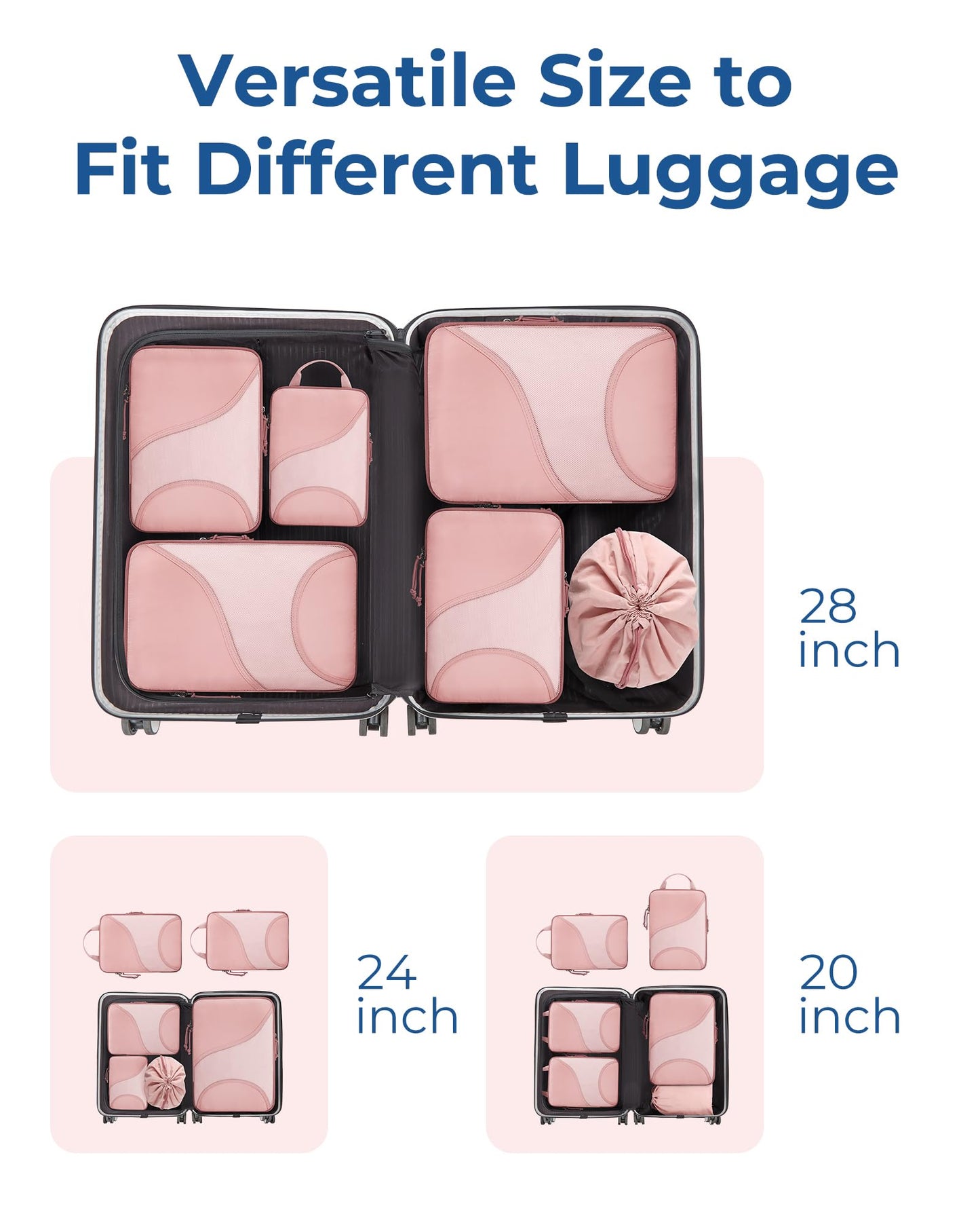 BAGSMART Compression Packing Cubes - 6 Set Travel Packing Cubes for Suitcases, Compression Suitcase Organizers with Shoe Bag Baby Pink