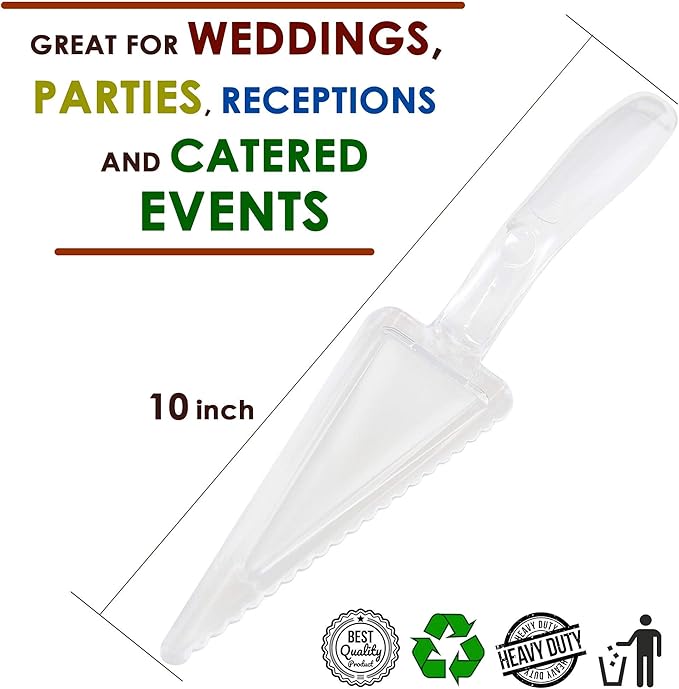 Fit Meal Prep 6 Pack 10 Inch Plastic Pie Server - Clear Disposable Cake Servers & Cutter Utensil, Heavy Duty Spatula for Serving Platter, Cutting Dessert, Pizza Pastry Slicer, Kitchen Knife