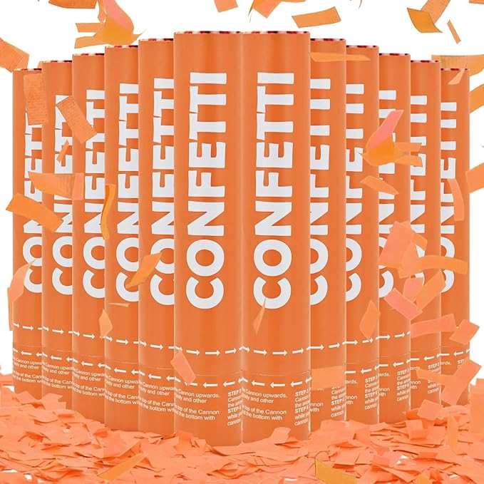 Confetti Cannon Orange Confetti Poppers 12 Pack Party Poppers 12 Inch Confetti Shooters Orange Twist Popper Sticks for Wedding Graduation Engagement Anniversary Bridal Shower Valentines Day Birthday