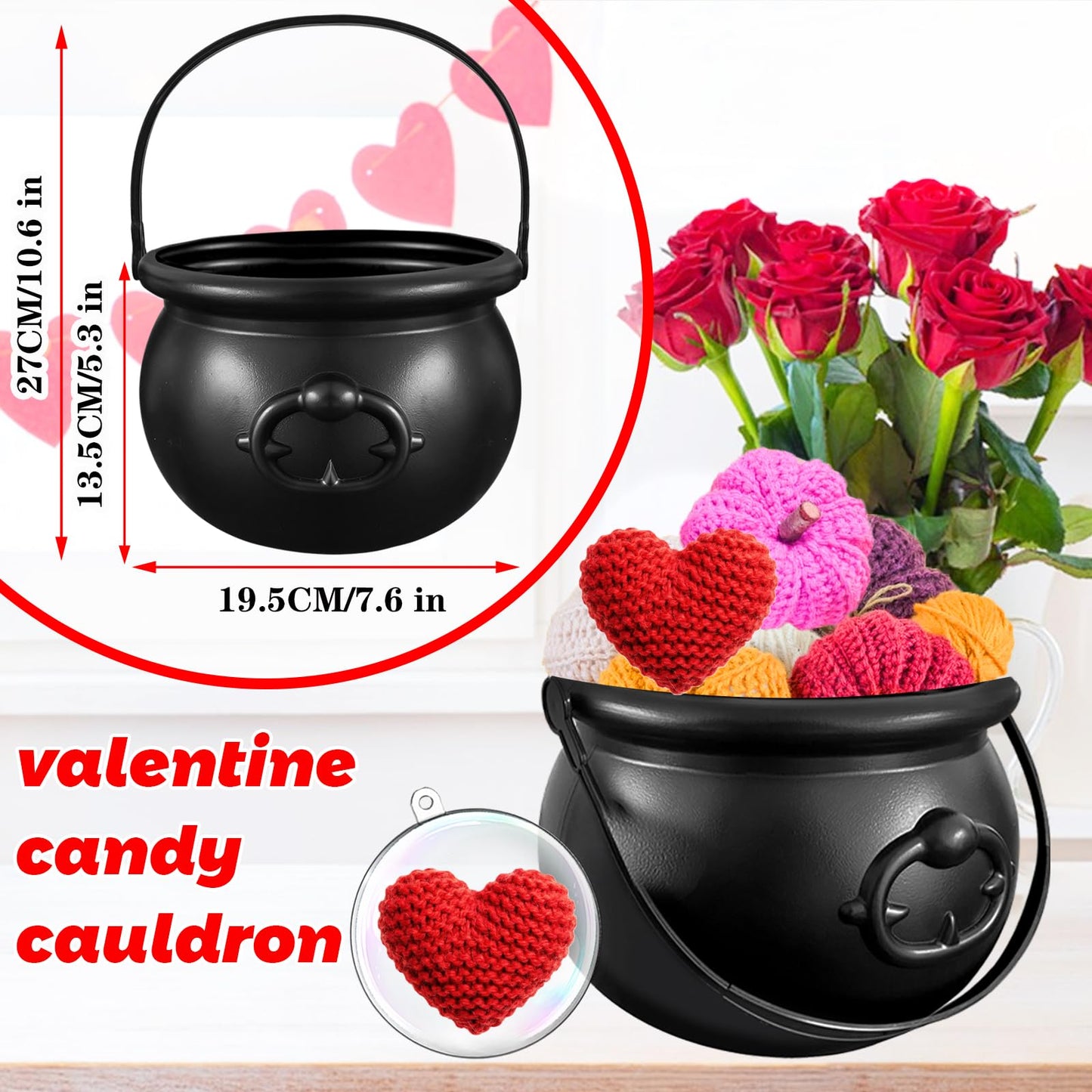 Blvochnnt 109oz St Patricks Cauldron Set,Portable Witch Candy Pot Bucket for Gold Decoration Halloween Trick or Treat Party Supplies with 70MM Clear Plastic Balls NO COINS INSIDE