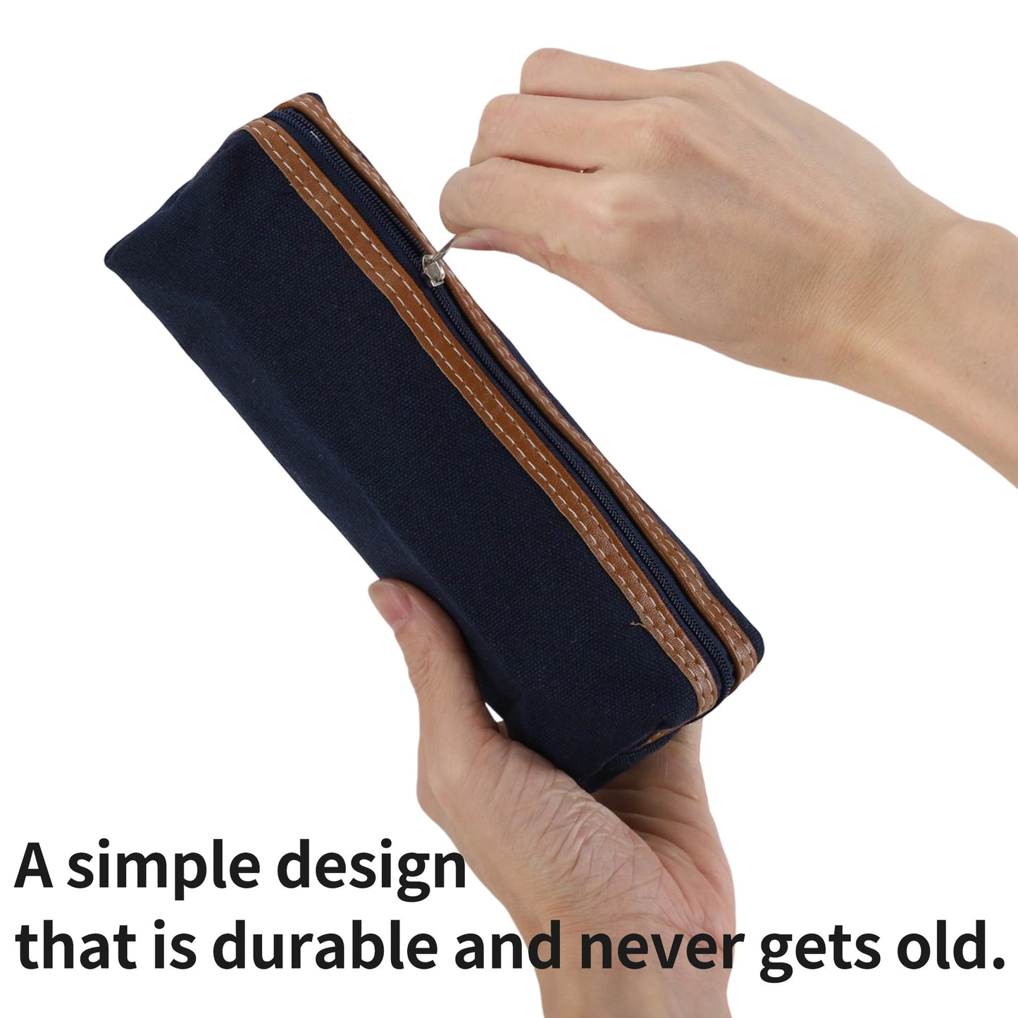 ChronaDayli Canvas Pencil Case, Compact Pen Pouch, Aesthetic pencil organizer, Cute Study Supplies for Teens Adults, Unisex Office Pencil Bag for Men Women, Office Accessories Blue