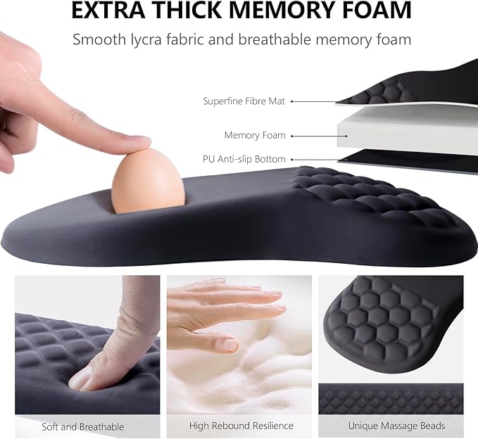Mouse Pad Wrist Support, Laokiiy 2 in1 Keyboard Wrist Rest+ Ergonomic Mouse Pad, Non-Slip Wrist Rest for Computer Keyboard, Made Easy Typing & Relieve Wrist Pain（Black