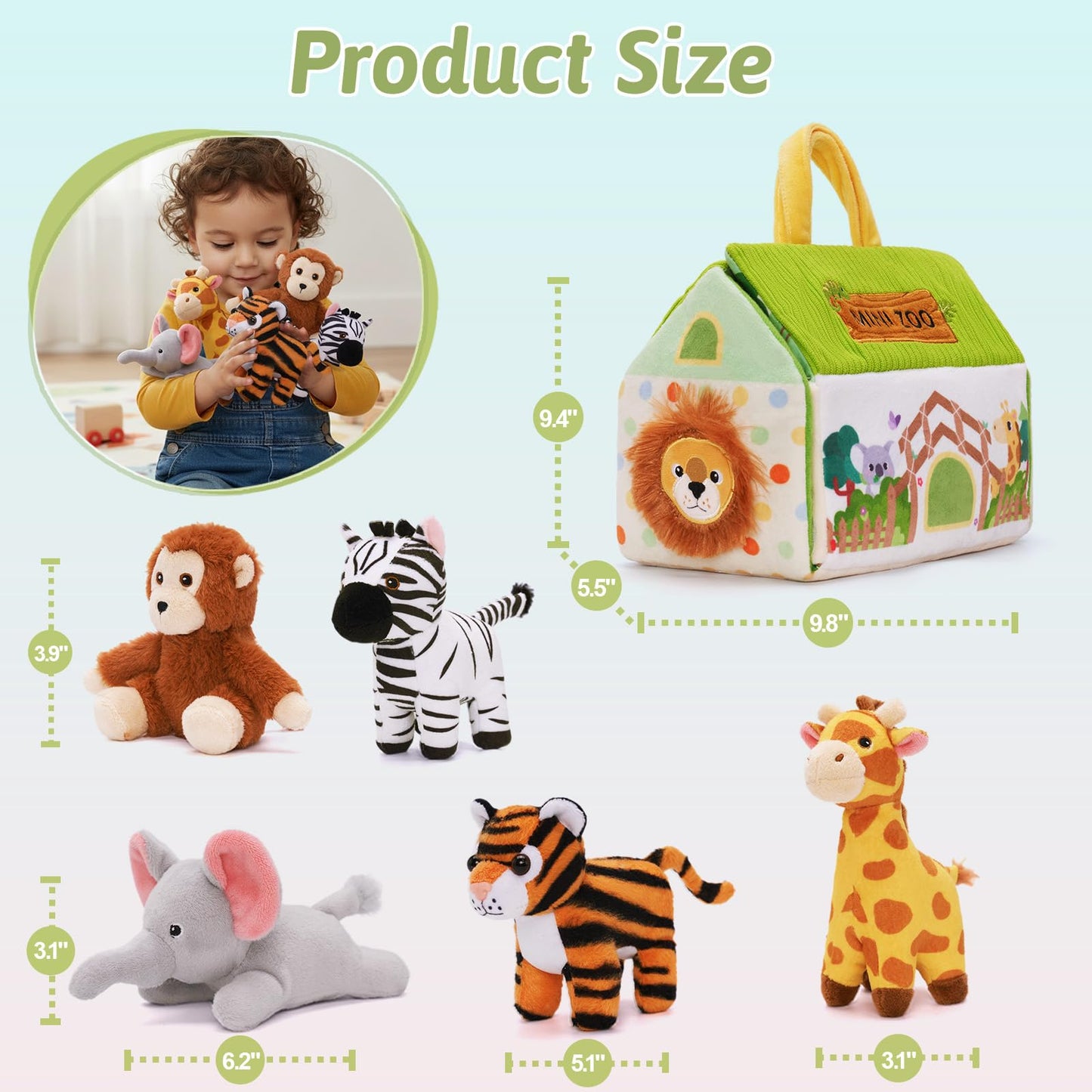 OUOZZZ 1 2 3 Year Old Toys - Mini Zoo Stuffed Animals Set – Interactive Plush Toys for Babies & Toddlers, Travel-Friendly & Huggable, Portable Gift, Safe & Washable 9.8"