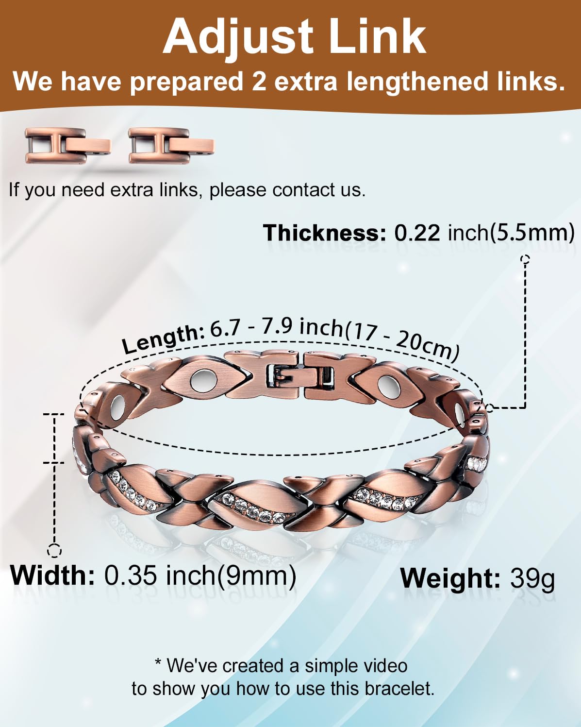 MagVIVACE Pure Copper Bracelet for Women, Magnetic Bracelets with 3500 Gauss Magnet(C)