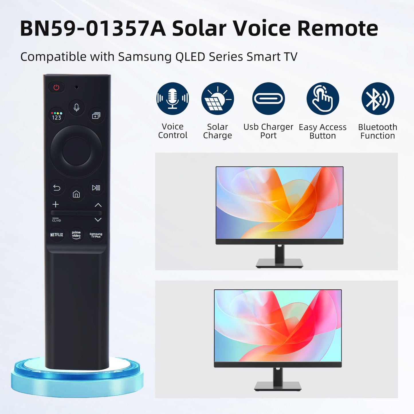BN59-01357A Solar Voice Remote fit for Samsung QLED Series Smart TV Also BN59-01357F BN59-01357P Voice Remote Control Full Function Replacement
