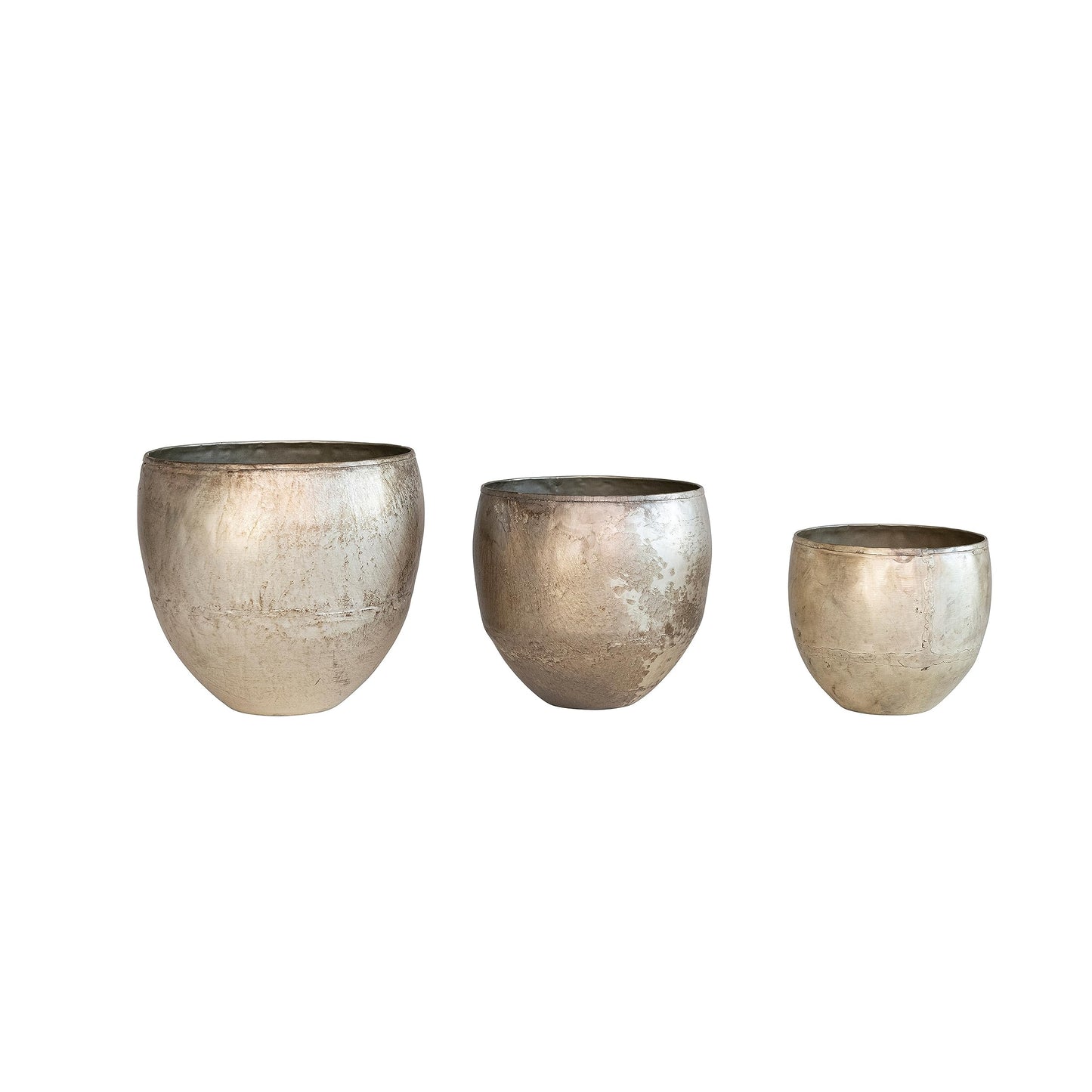 Creative Co-Op Various Round Metal Planters with Distressed Finish, Pewter, Set of 3
