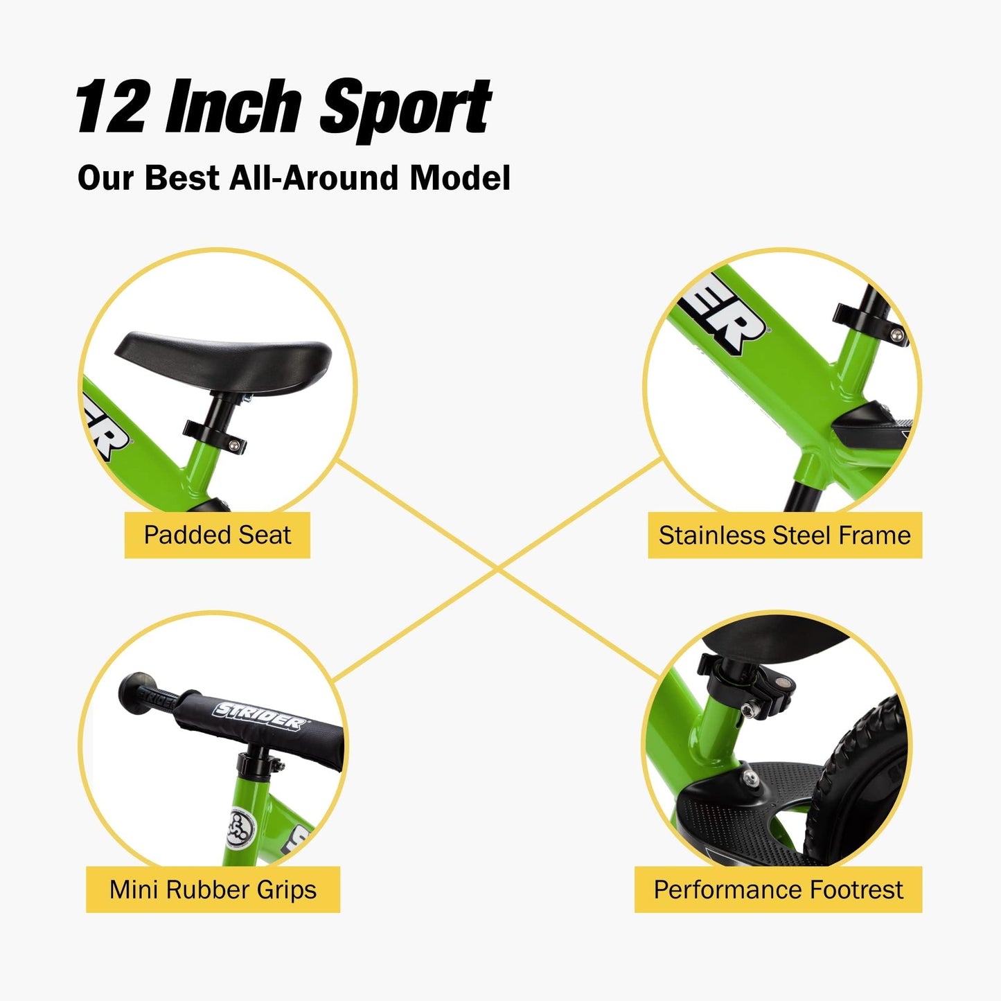 Strider 12 Sport No-Pedal Balance Bike, For 18 mos.- 5 years, Green