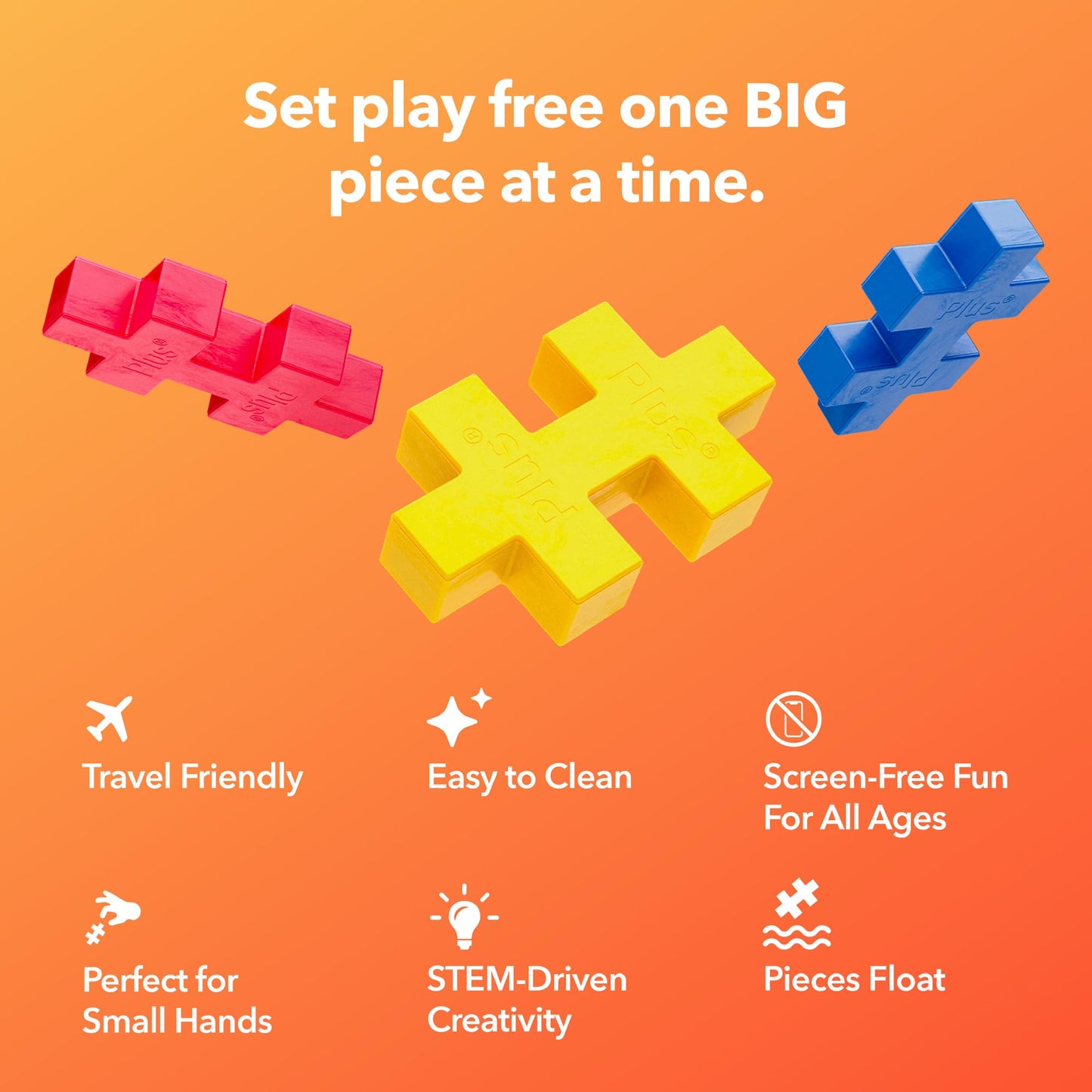 PLUS PLUS Big - Travel Case w/ 15 Big Pieces - Interlocking Large Puzzle Building Blocks, Quiet Stem Toys for Toddlers - Gifts for Boys & Girls