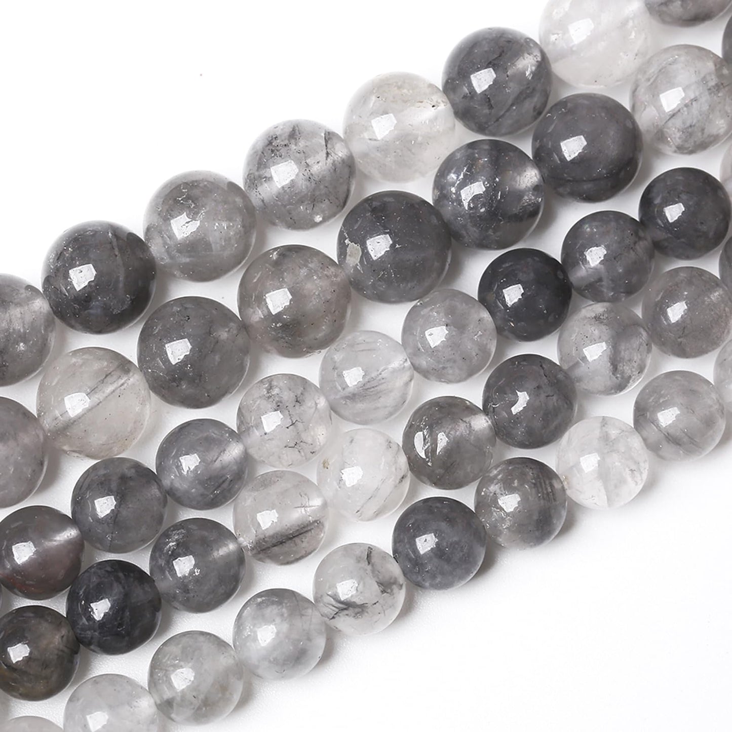 45pcs 8mm Natural Grey Cloud Crystal Stone Beads for Jewelry Making Energy Healing Power Stone Beads DIY Bracelet Necklace Accessories 15"(8mm, Grey Cloud Crystal)