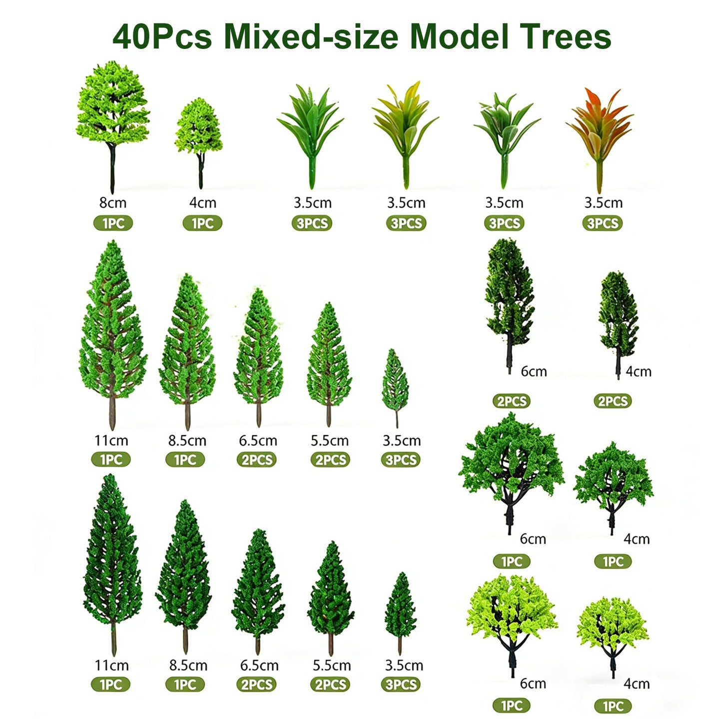 MLIYYBE 40PCS Model Trees with 12PCS Mini Diorama Wild Animals Kit, Mixed Size 4.5-16cm Miniature Tree, Realistic Diorama Accessories for Model Railway, Train Scenery, Landscape, DIY Crafts