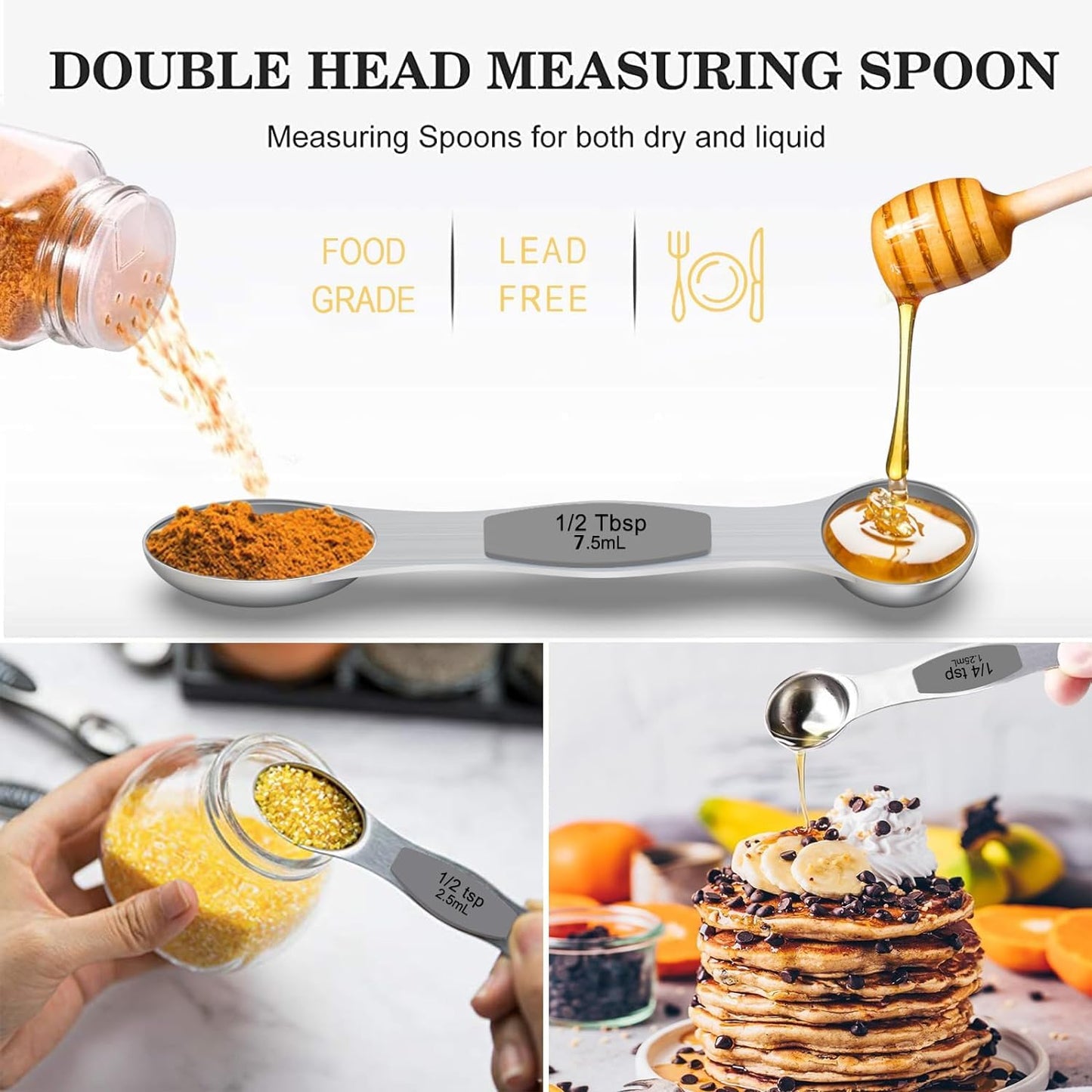 Measuring Cups and Magnetic Measuring Spoons Set, Wildone Stainless Steel 7 Measuring Cups, 8 Double Sided Stackable Magnetic Measuring Spoons, 1 Leveler & 5 Mini Spoons - 21 Piece