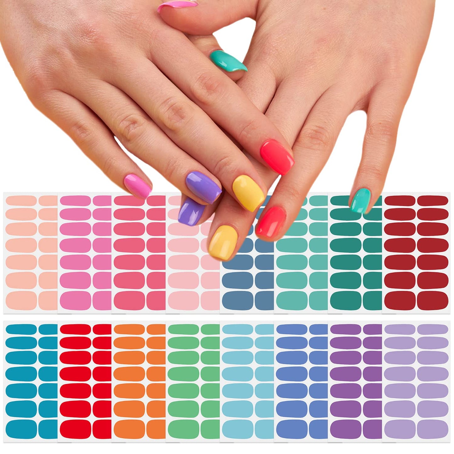 SILPECWEE Bright Solid Color Nail Wraps for Women Nail Polish Strips Self Adhesive Nail Polish Stickers Gel Nail Strips Fingernails Manicure Stickers with 1pc Nail File (16 Sheets)