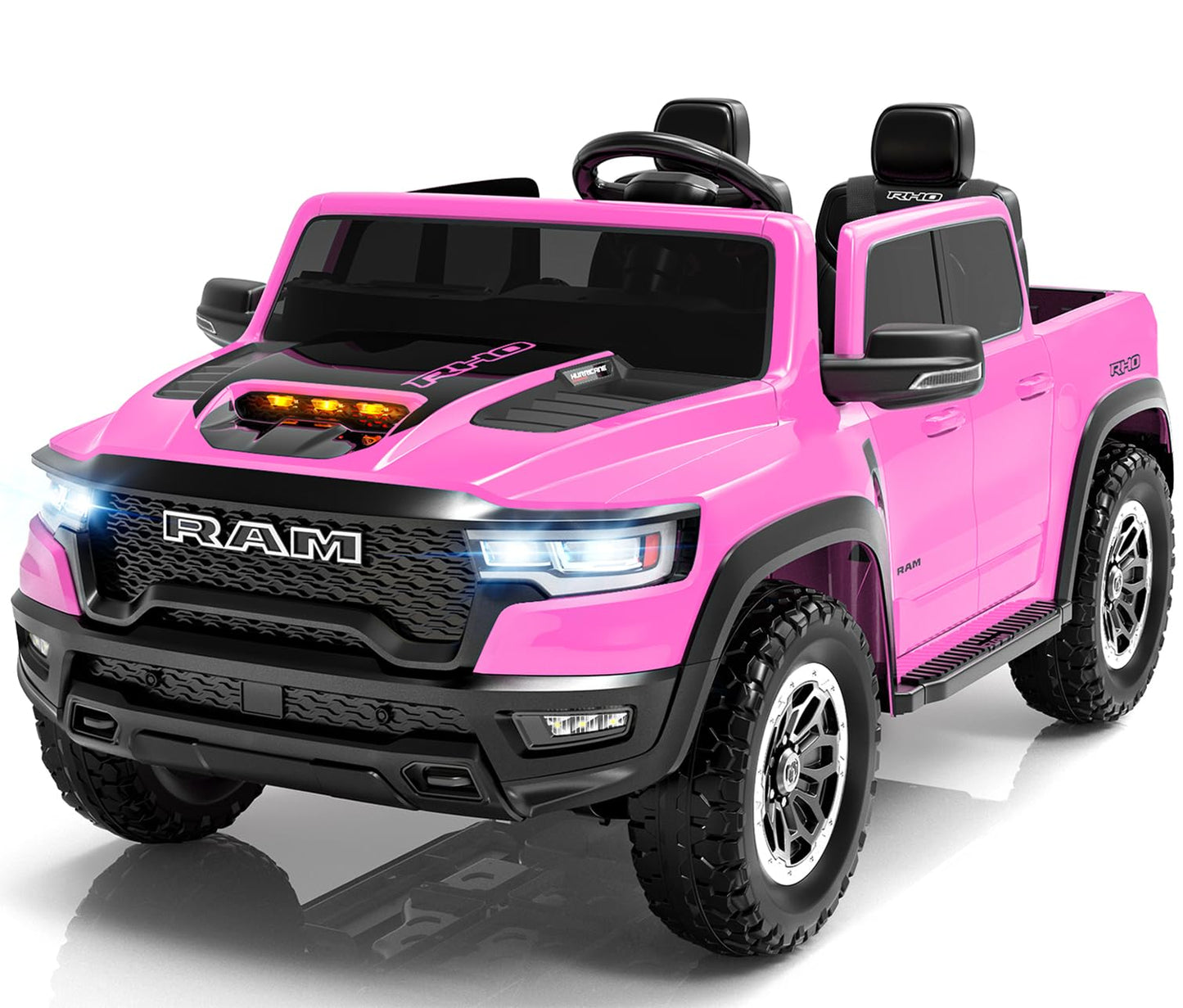 Segmart Licensed RAM 1500 RHO 2 Seater Electric Car, 24V Ride on Car for Big Kids with Remote Control, Toddler Ride on Toy w/4 Wheels Suspension, LED Lights, Bluetooth, Soft Start Function (Pink)