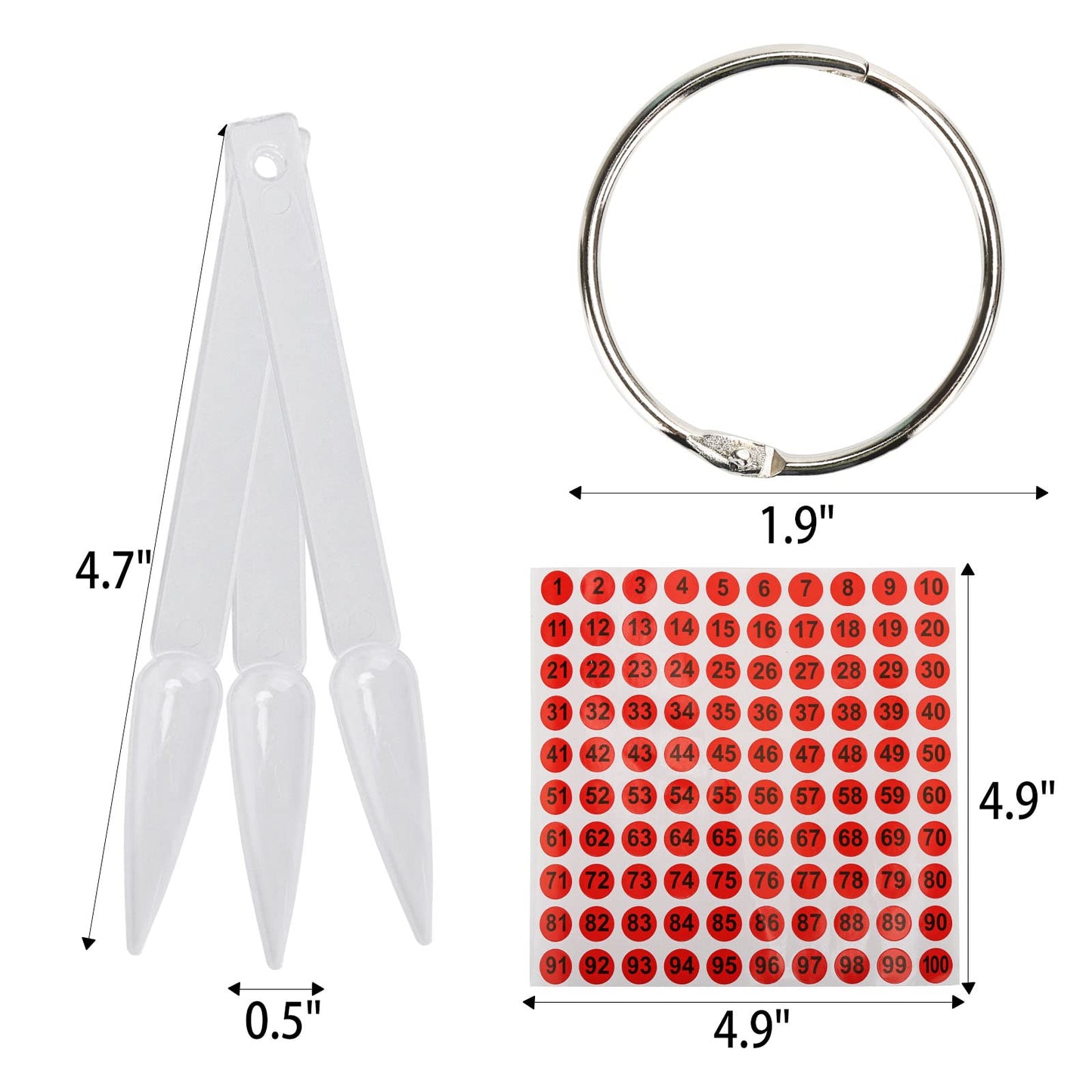 300 Pcs Nail Swatch Sticks with Ring, Stiletto Nail Polish Color Sample Sticks Display