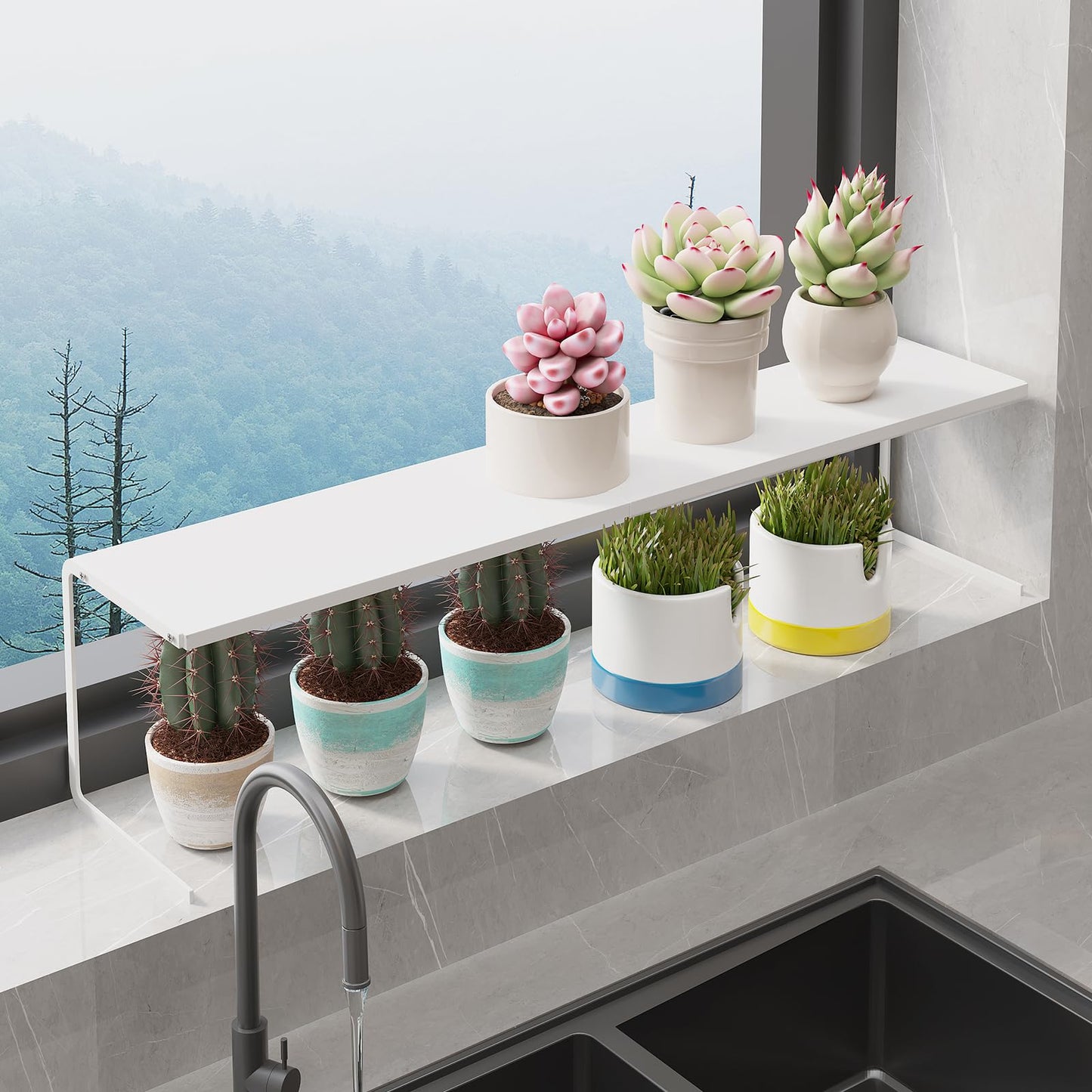 WOCHUANGSI 1pc Small Narrow Shelf for Windowsill Kitchen Spice Rack Organizer Stackable Tall Shelves Scalable Window Plant Rack for Narrow Space Countertop Storage (White)