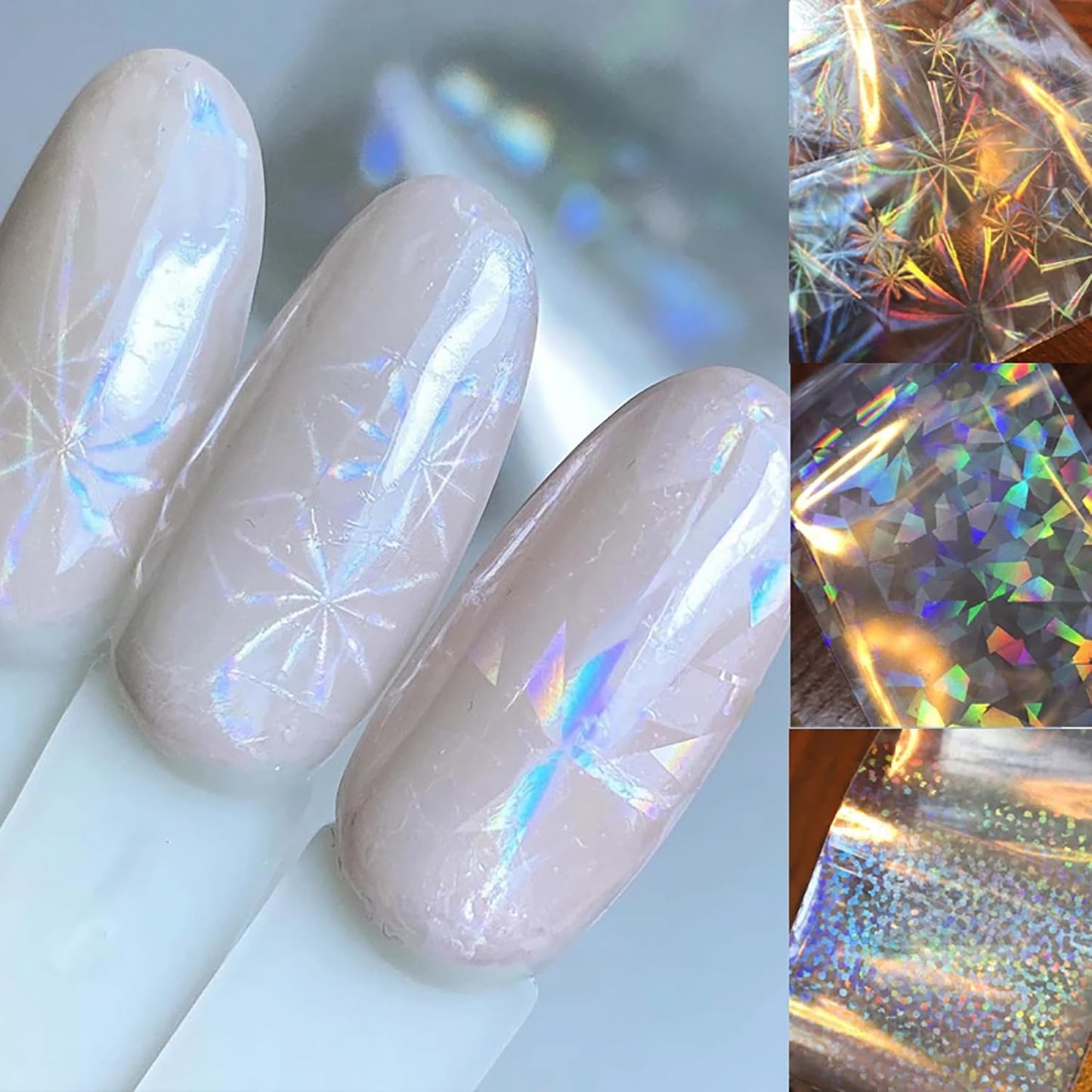 JERCLITY 20 Rolls Aurora Transparent Nail Foil Transfer Sticker Kit - Holographic Nail Art Set With Iridescence Wraps for Nail Art