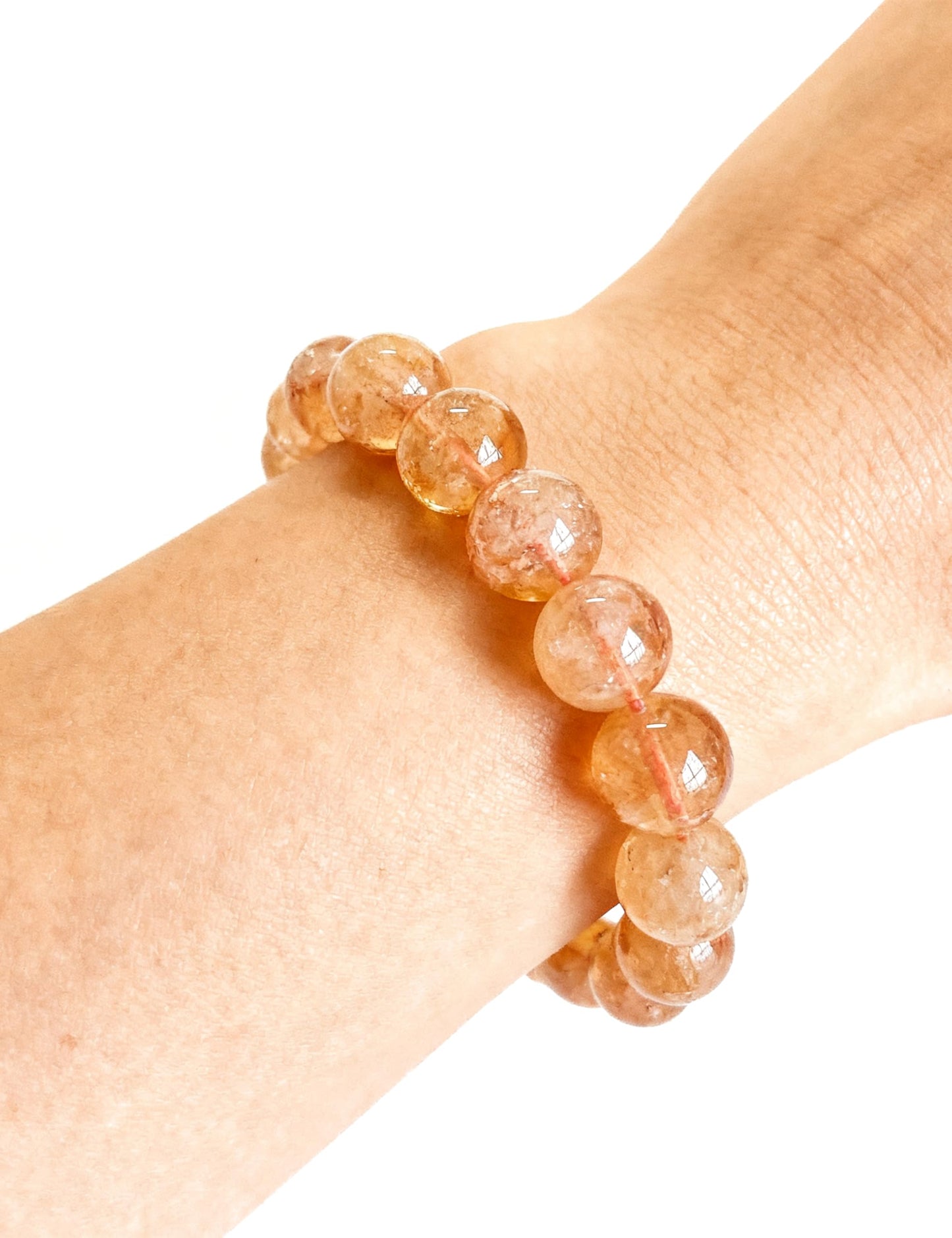 Silan's Yellow Phantom Quartz Bracelet for Women, Natural Crystal Stretch Elastic Adjustable Bracelet with Lucky Card, Gift for Her (7-8mm)