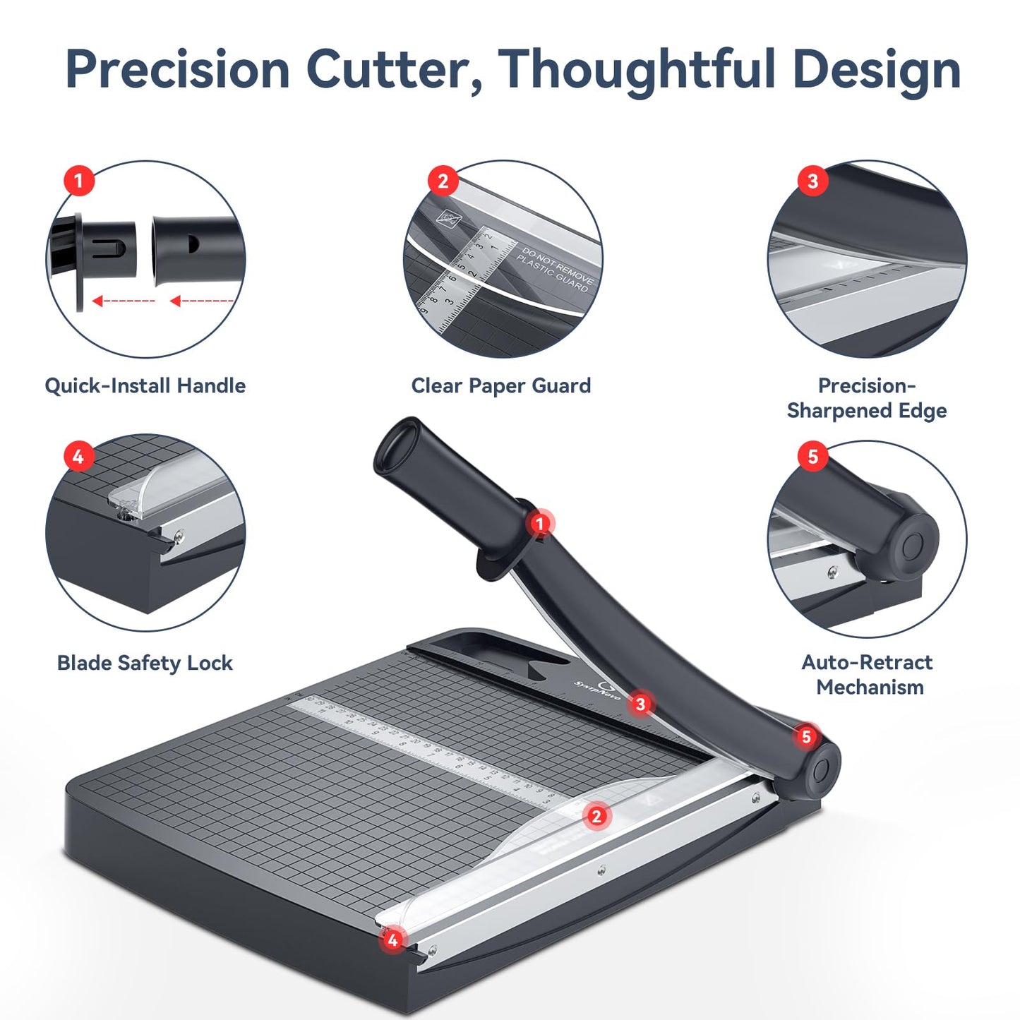 12 Inch Heavy Duty Paper Cutter, Guillotine Paper Cutter & Paper Trimmer, 12-16 Sheets Capacity Paper Cutting Board for Classroom, Crafting, Cardstock Gray