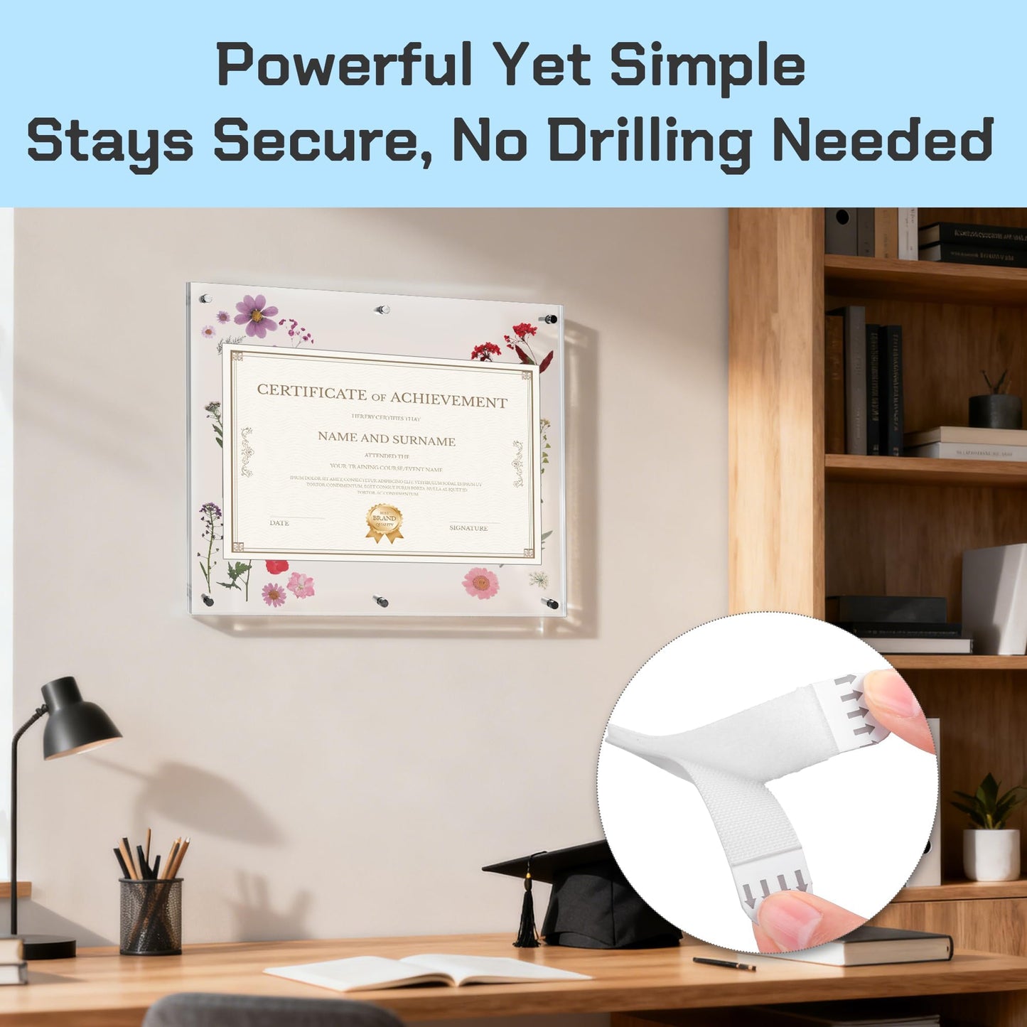 Aneco Graduation Diploma Frame 16x20 Inches Self Adhesive Acrylic Certificate Frame with Dried Pressed Flowers No Drill Clear Wall Photo Frames for Degree Poster Poster Artworks DIY Craft