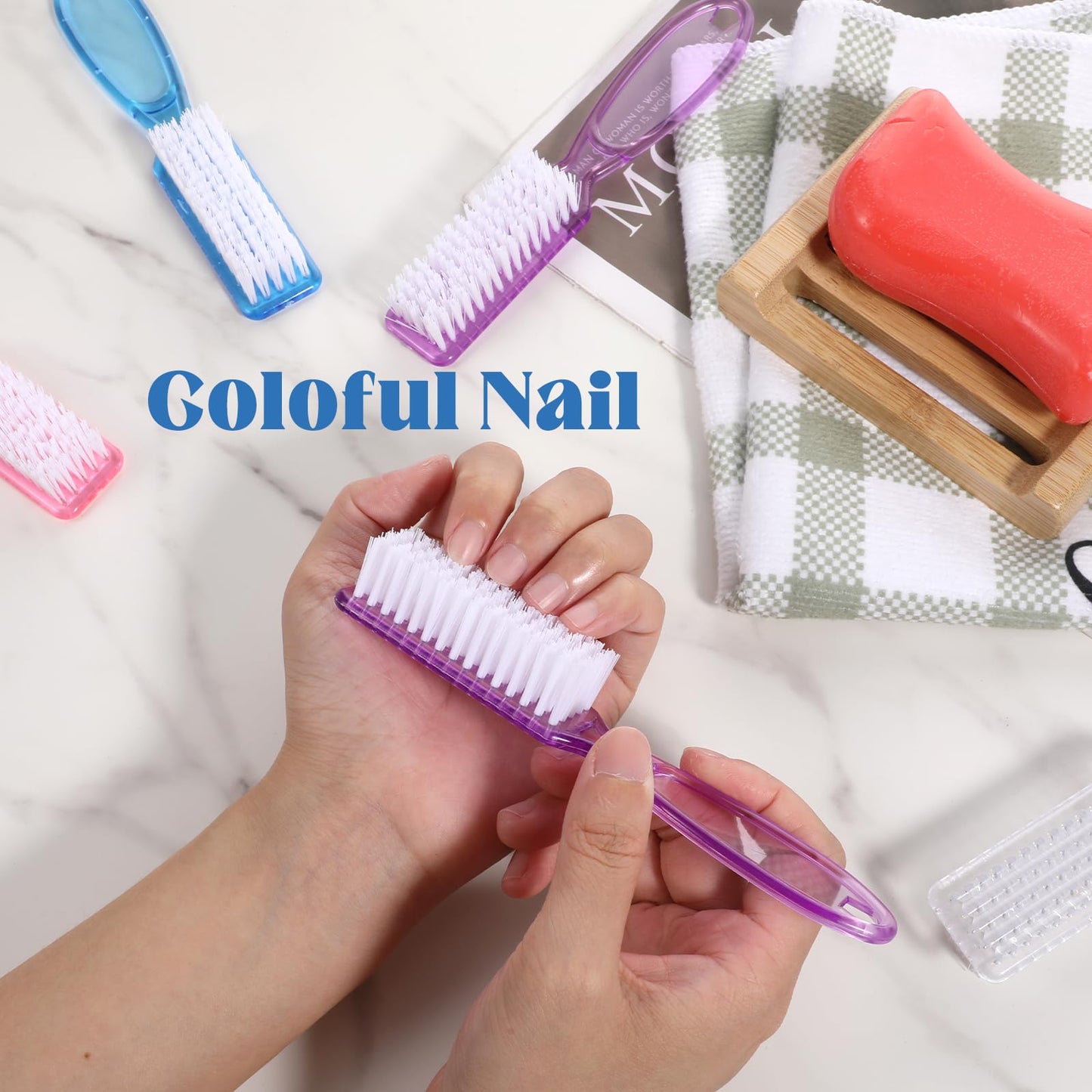 100 Pcs Handle Grip Nail Brush Bulk Nail Brushes for Cleaning Fingernails Soft Bristles Cleaning Brushes, Soft Stiff Bristles Pedicure Manicure Tools for Toe, 5 Colors