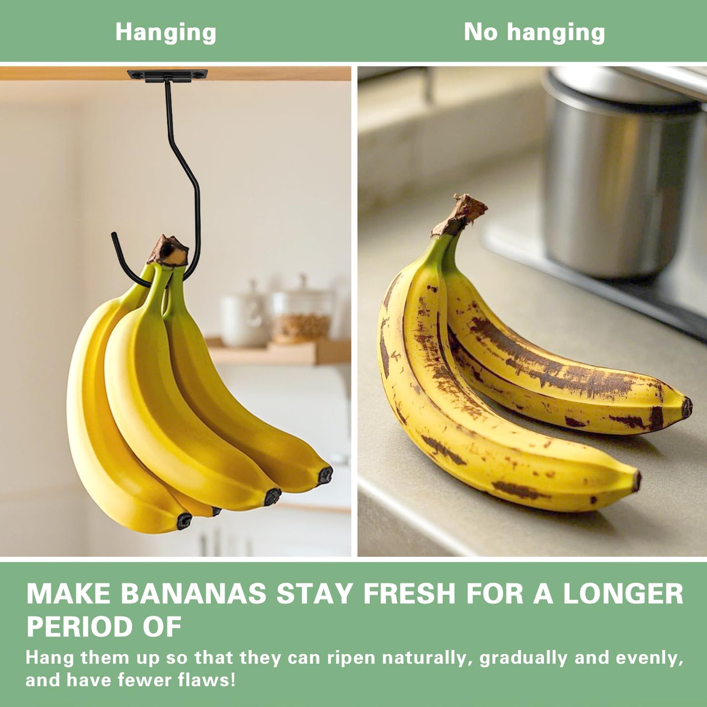 Ticway Banana Hanger Hook – Space Saving Banana Holder Hanger to Keep Bananas Fresh, Self Adhesive and Screw Banana Hook 2Pack Black