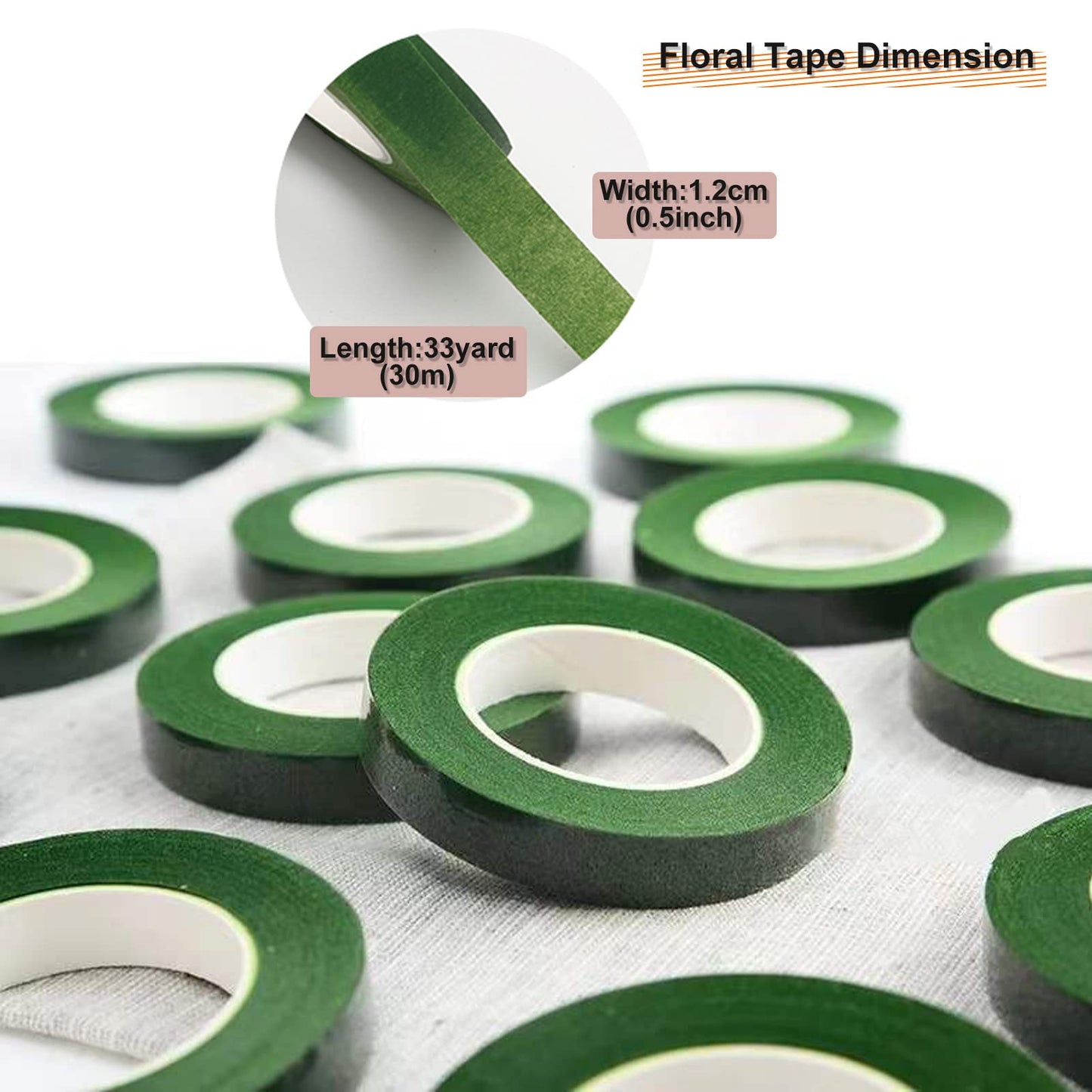 Cettkowns 12 Rolls 1/2 Inch 30 Yard Green Floral Tape for Bouquet Stem Wrapping - Adhesive, Waterproof and Flexible (Dark Green)