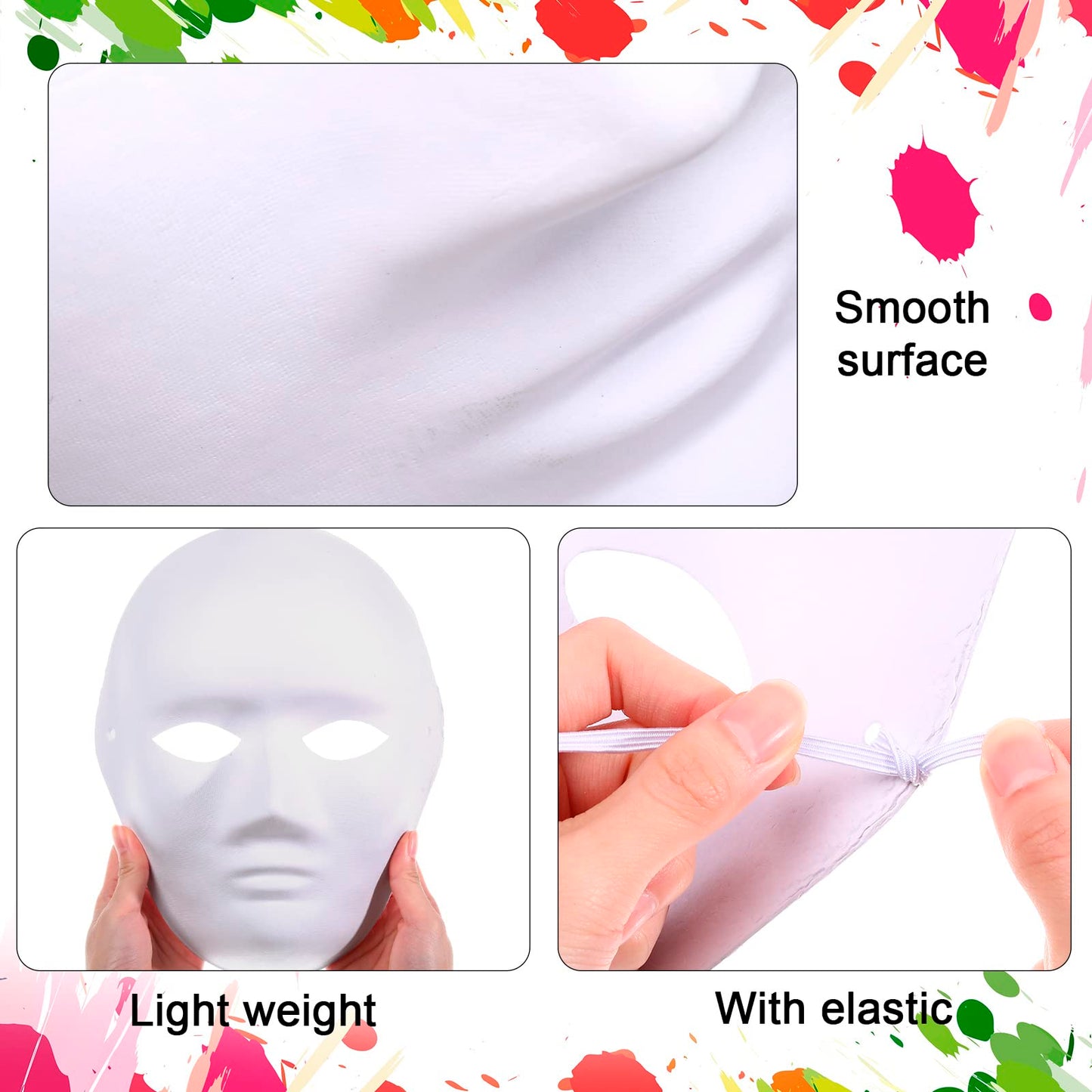Aoriher 50 Pcs Paper Mache Mask DIY Full Face White Paintable Craft Masks Bulk for Mardi Gras Cosplay Dance Party Adult