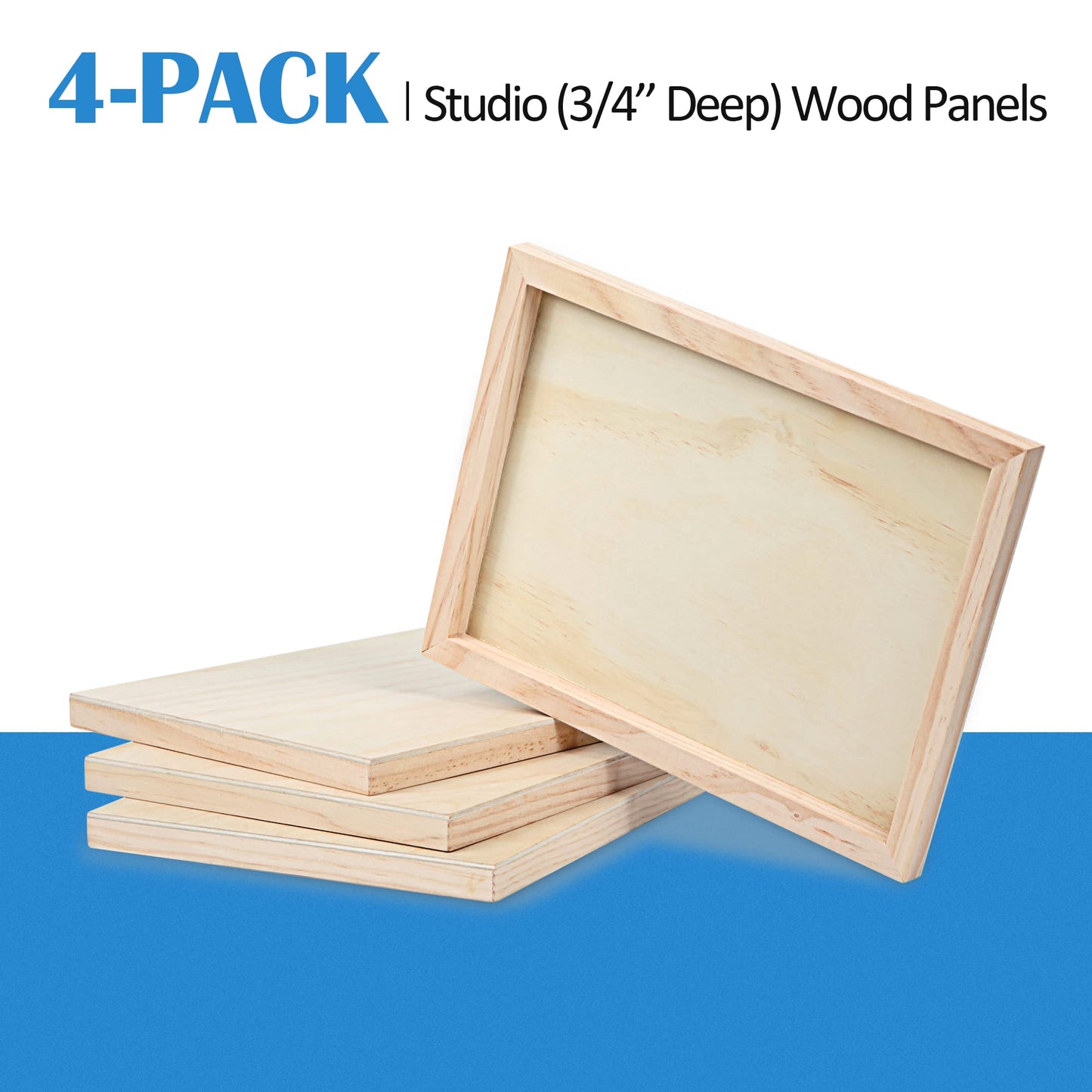 Falling in Art Unfinished Birch Wood Canvas Panels Kit, 4 Pack of 9x12’’ Studio 3/4’’ Deep Cradle Boards for Pouring Art, Crafts, Painting and More