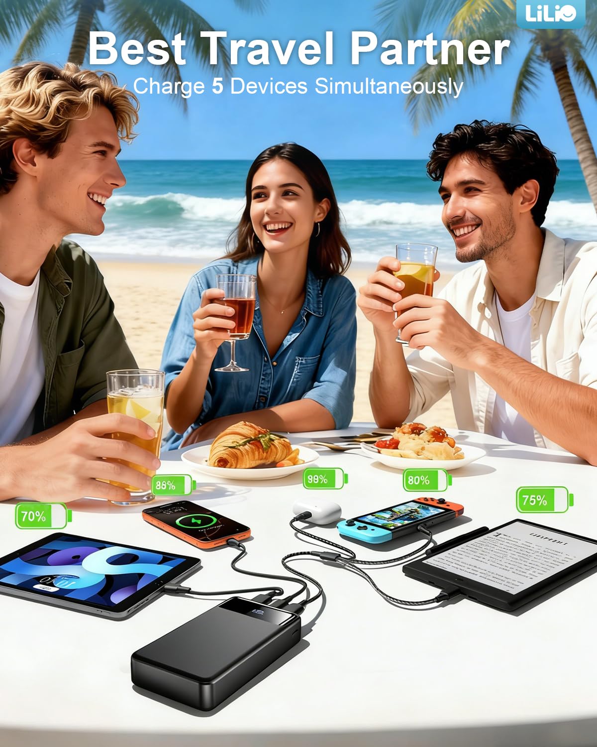 LILIO Portable Charger Power Bank，60,000mAh Battery Pack, 22.5W Power Bank Fast Charging with USB Cable, Phone Charger for iPhone 17/16/15/14/13 All Series/Samsung/Android, Camping Essentials, Black