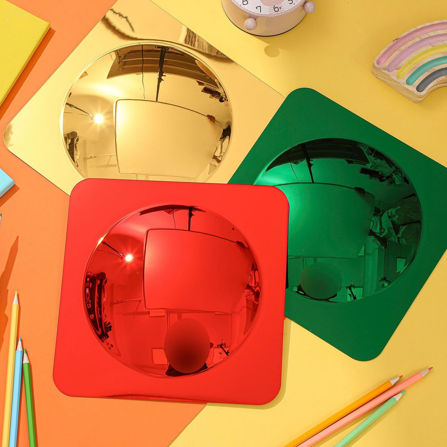 Geiserailie 3 Pcs Sensory Wall Mirror Acrylic Bubble Mirror Toys for Calming Corner Items - Sensory Room Have Visual, Tactile Stimulation (10 x 10 Inch,Red,Yellow,Green)
