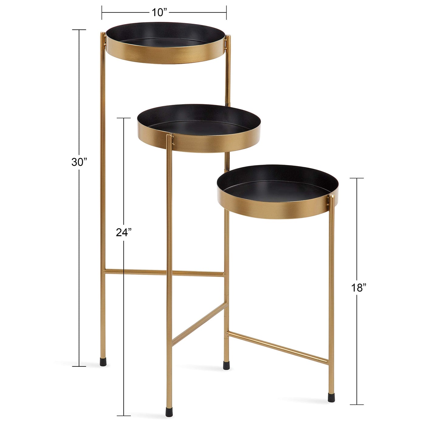 Kate and Laurel Finn Tri-Level Metal Plant Stand, Black and Gold, Decorative Hinged Tray Stand Display