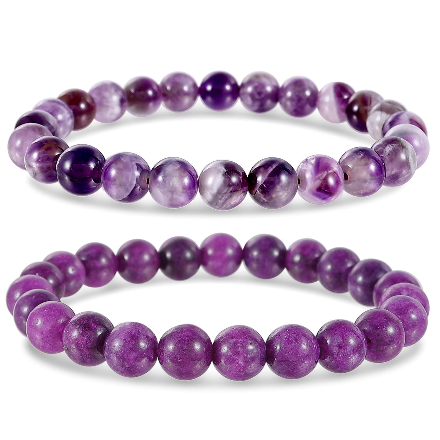 Bivei Natural Gemstone Semi Precious Crystals Handmade Stretchy Round Beads Bracelet, Enhance Positive Energy,Stocking Stuffers for Women(Dog-Tooth Amethyst & Sugilite (Love & Happiness) Large)