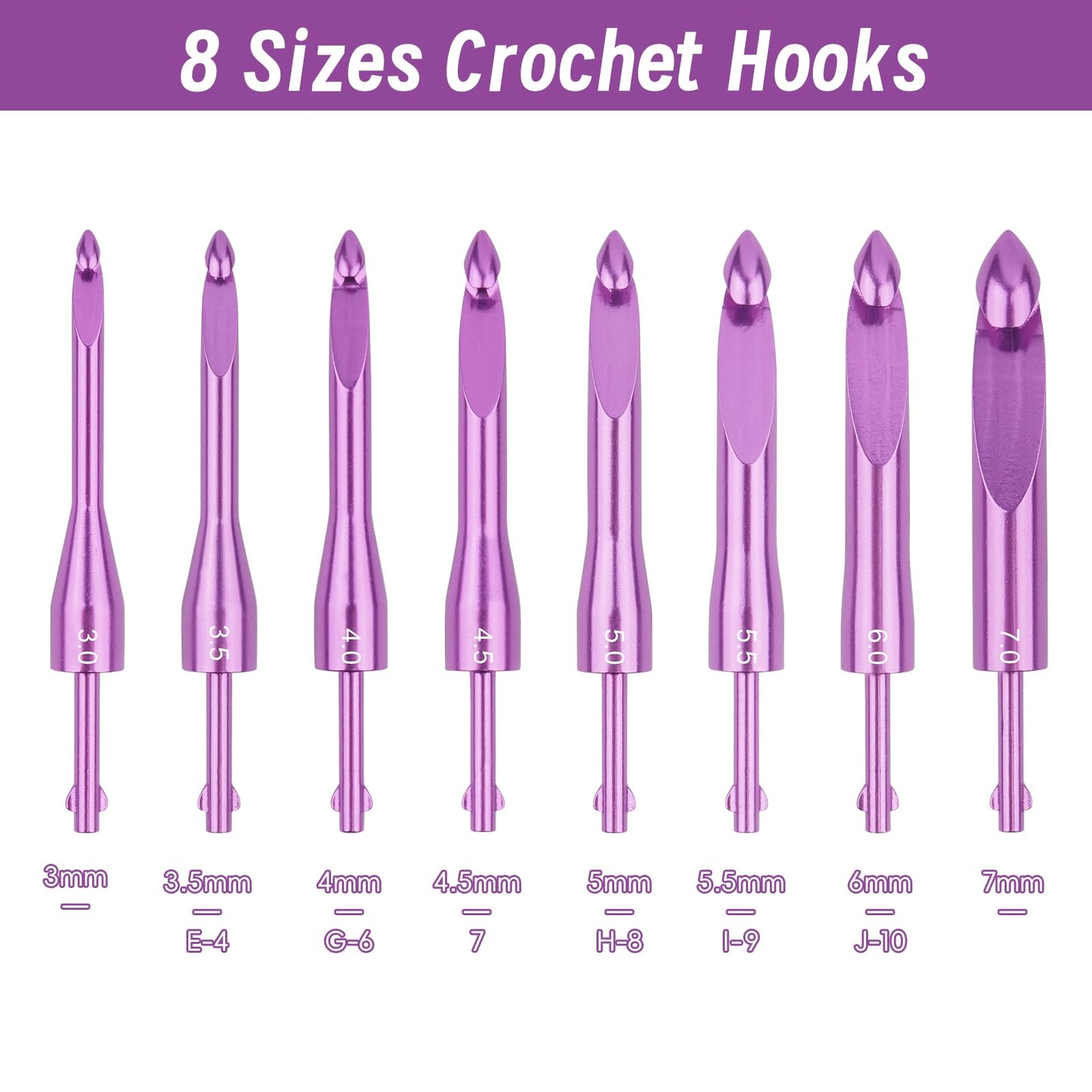 BsHooker Interchangeable Crochet Hooks Set with Case Inline Crochet Hooks Size from 3mm-8mm Ergonomic Handle Crochet Needles Set with Case for Beginners