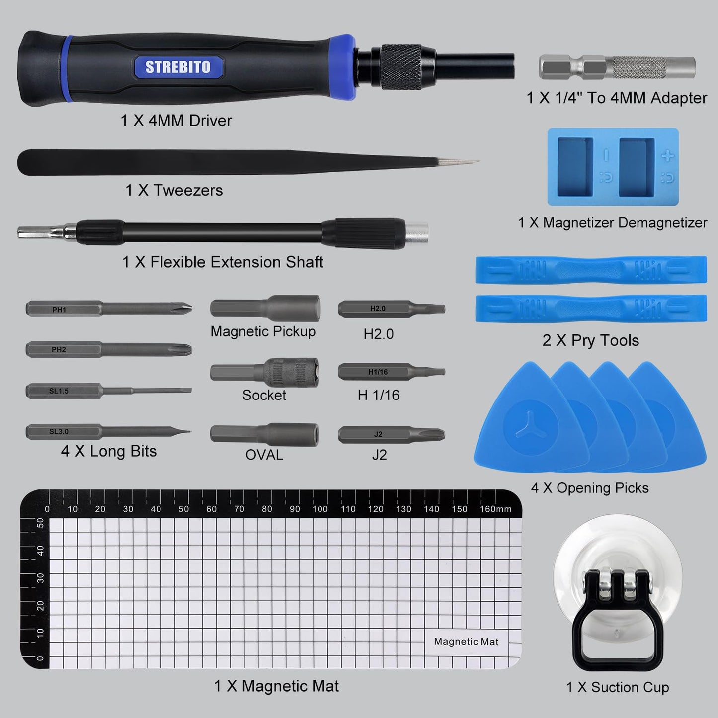 STREBITO Precision Screwdriver Set 153 in 1 Small Magnetic Screwdriver Set with Case, Electronic Repair Tool Kit for Computer, Laptop, iPhone, Macbook, PC, PS5, Xbox Controller, RC, Jewelers, Glasses