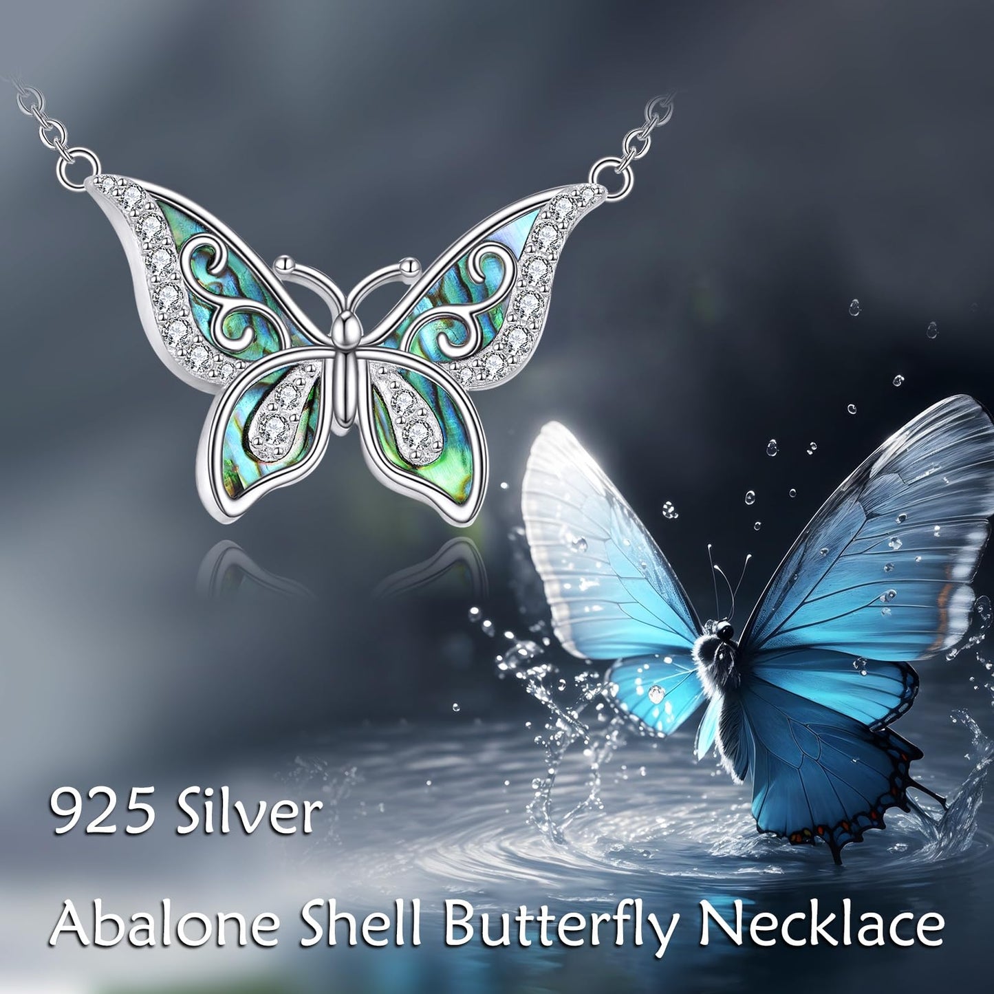 KQF Butterfly Necklace 925 Sterling Silver Butterfly Pendant Abalone Shell Jewelry Gift for Women Mom Daughter