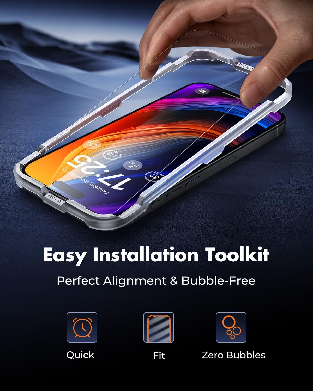 UNBREAKcable 2-Pack Screen Protector for iPhone 15 Pro, Double Shatterproof Tempered Glass [Easy Installation Frame] [9H Hardness] [99.99% HD Clear] [Case Friendly] for iPhone 6.1 inch